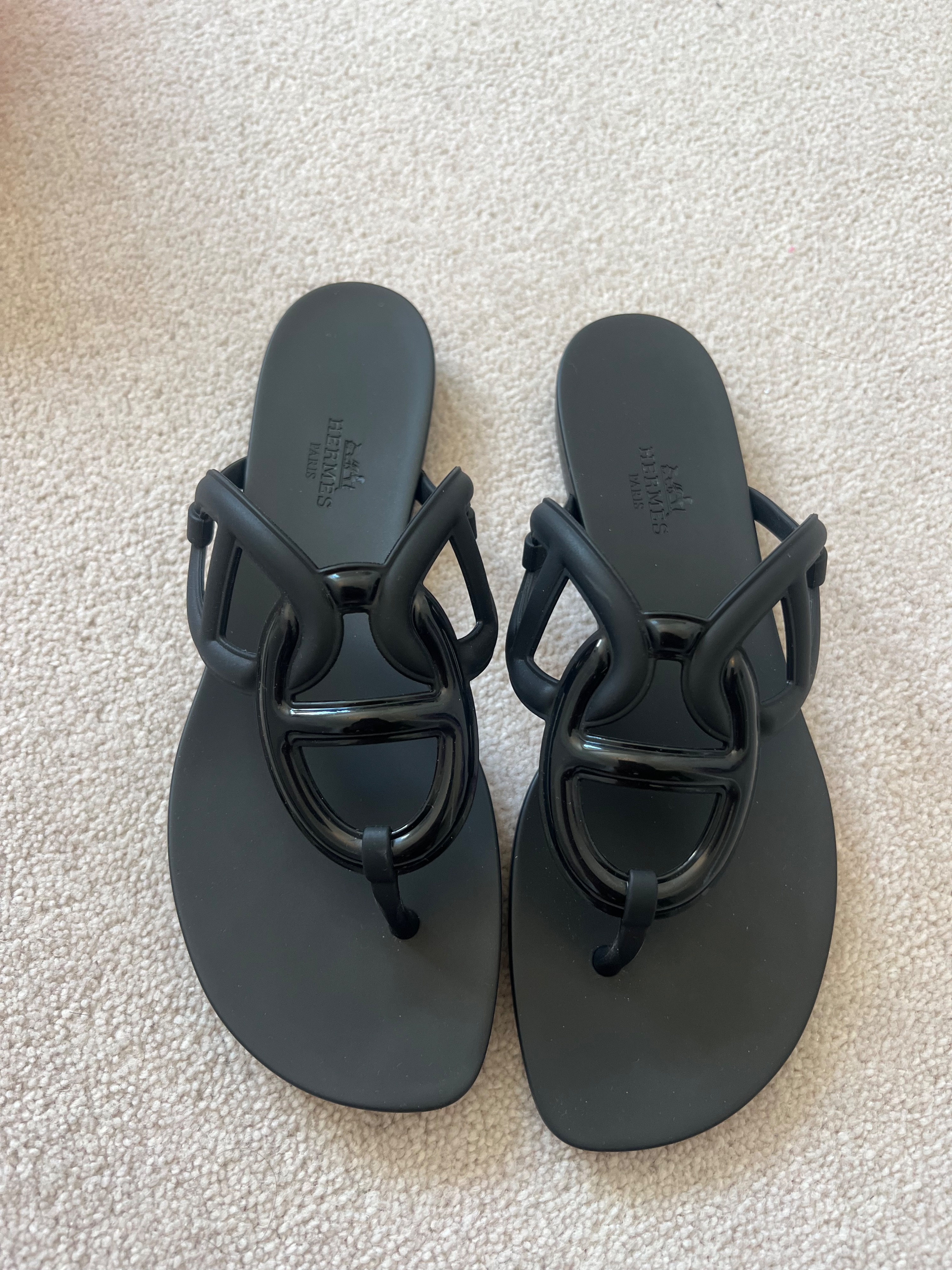 Hermes Black Egerie Sandals Size 38 plastic