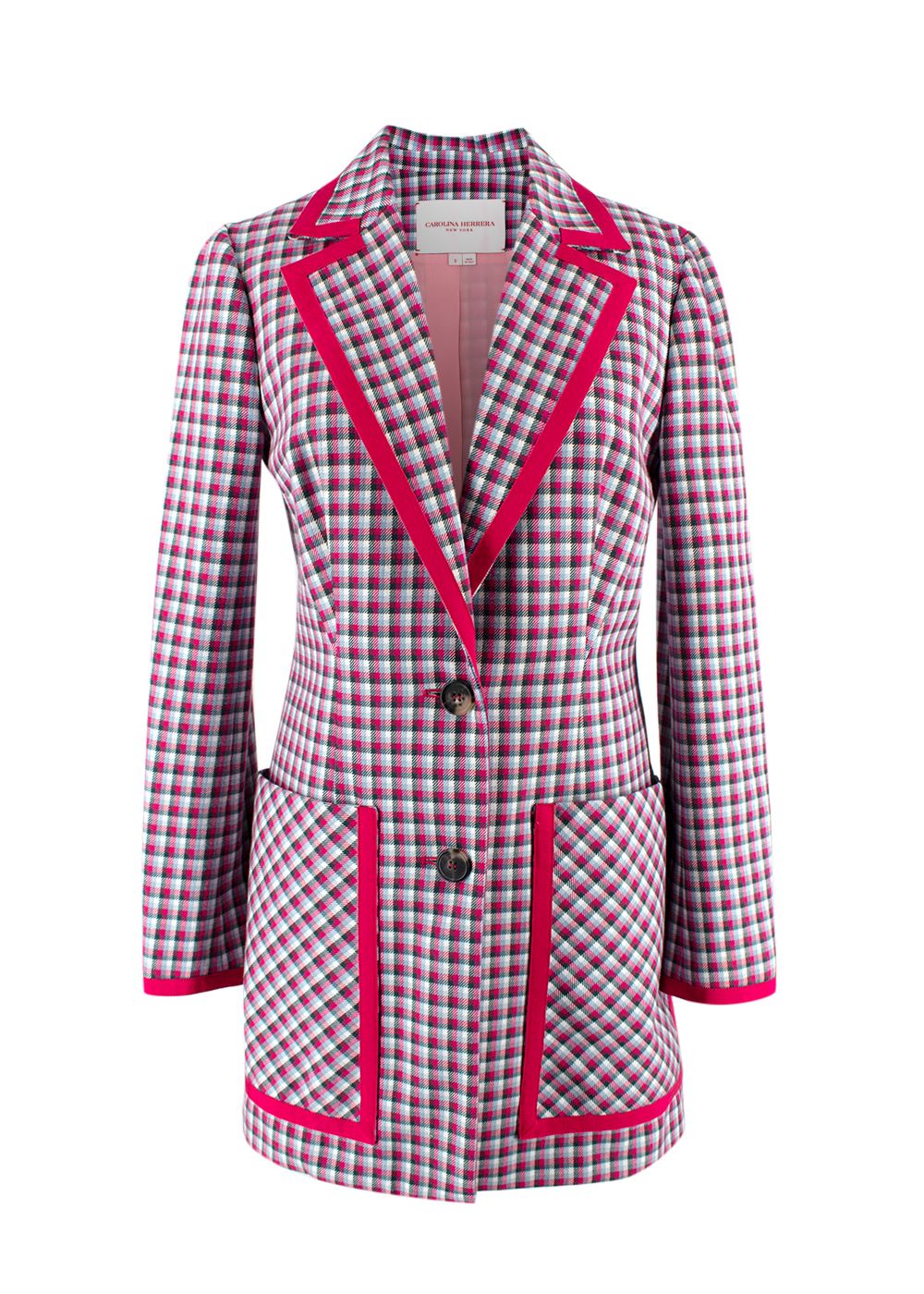 Carolina Herrera Two-Button Cotton Jacket in Pink Check Size S Pink Blue  Green White