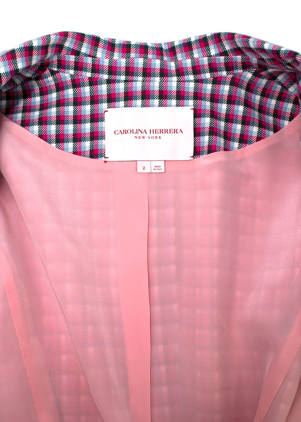 Carolina Herrera Two-Button Cotton Jacket in Pink Check Size S Pink Blue  Green White