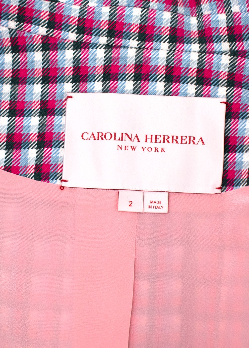 Carolina Herrera Two-Button Cotton Jacket in Pink Check Size S Pink Blue  Green White