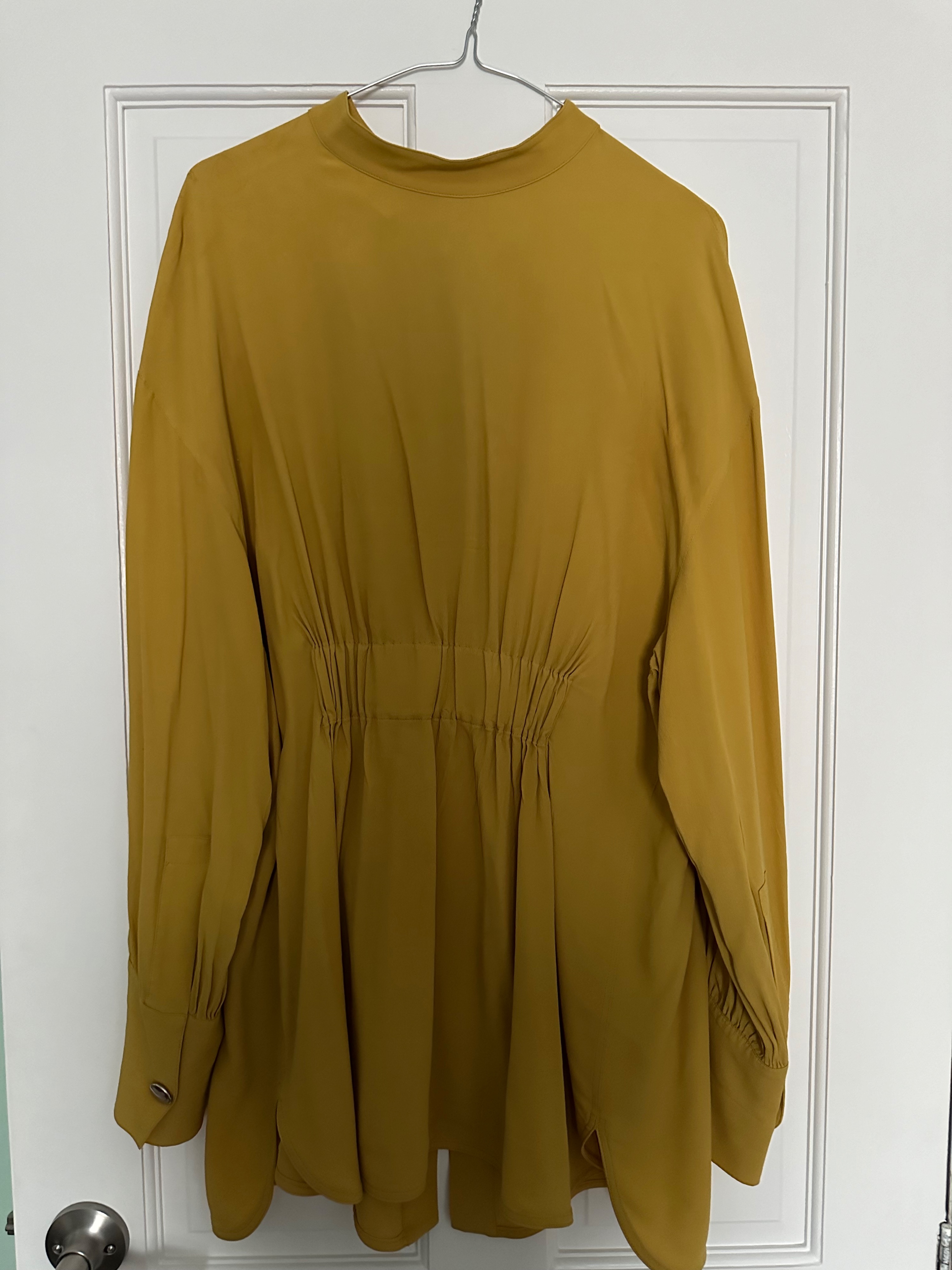 Preowned Marni mustard yellow silk crepe gathered waist blouse Size M