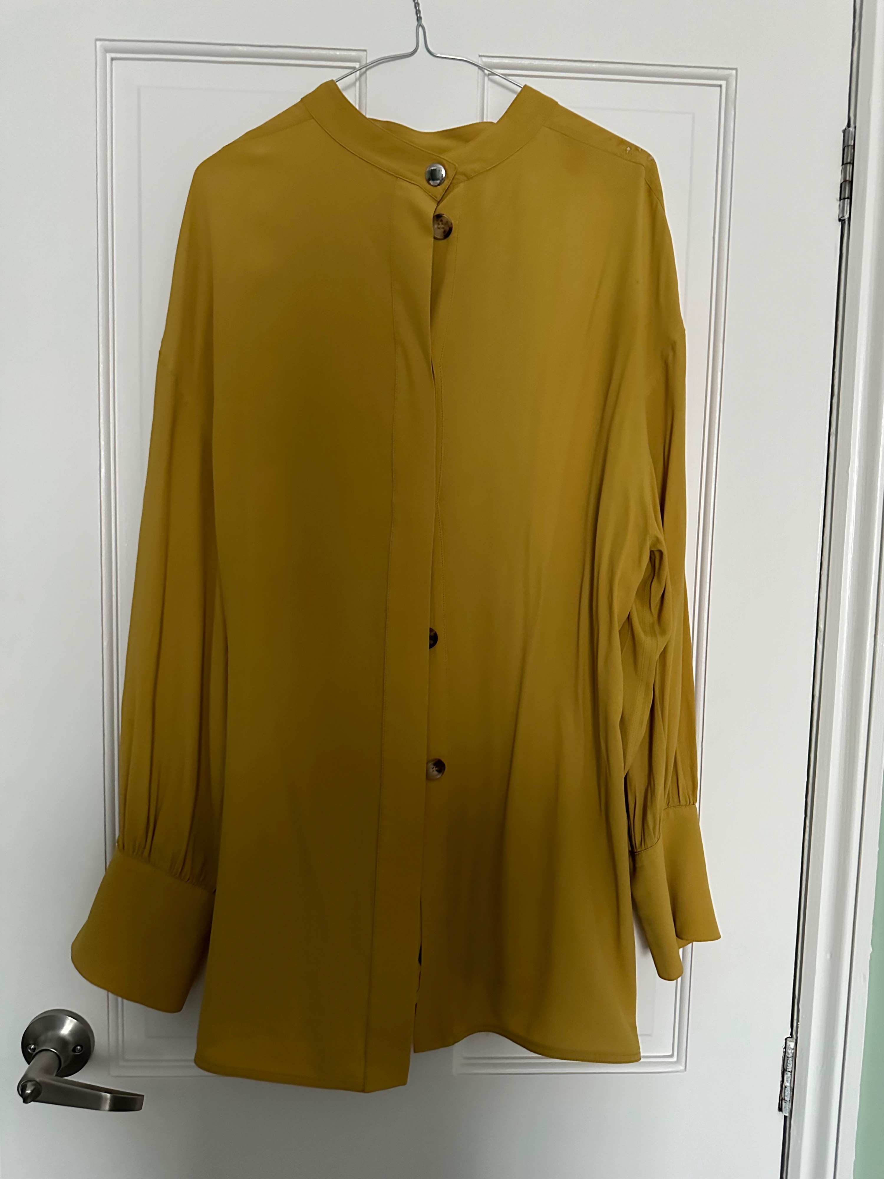 Preowned Marni mustard yellow silk crepe gathered waist blouse Size M