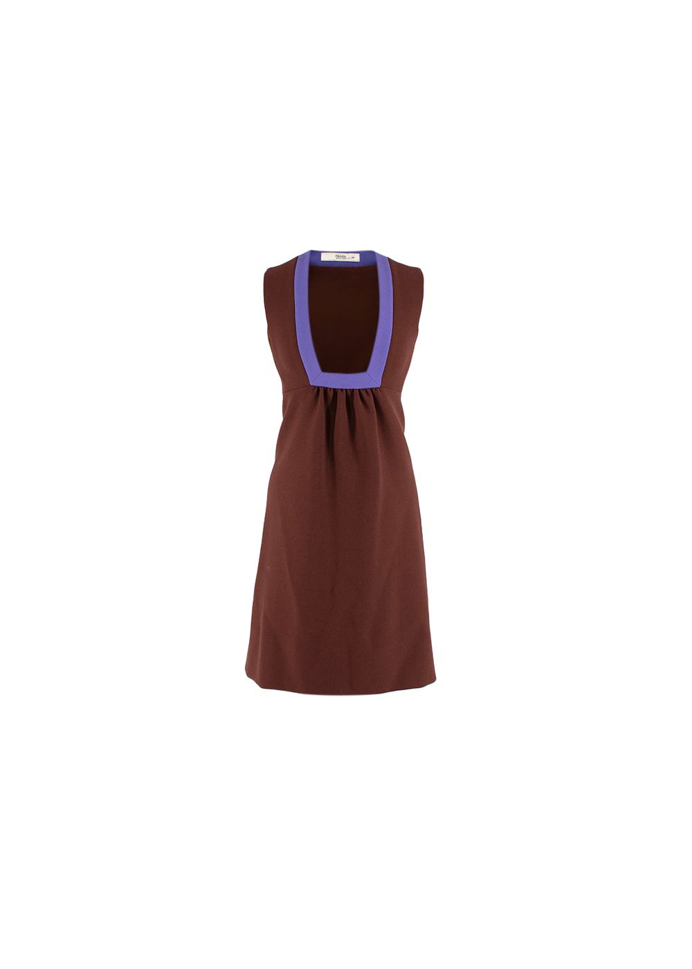 Preowned Prada brown  purple wool crepe square-neck shift dress Size XXS