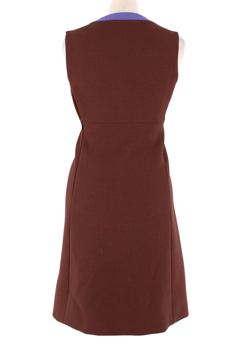 Preowned Prada brown  purple wool crepe square-neck shift dress Size XXS