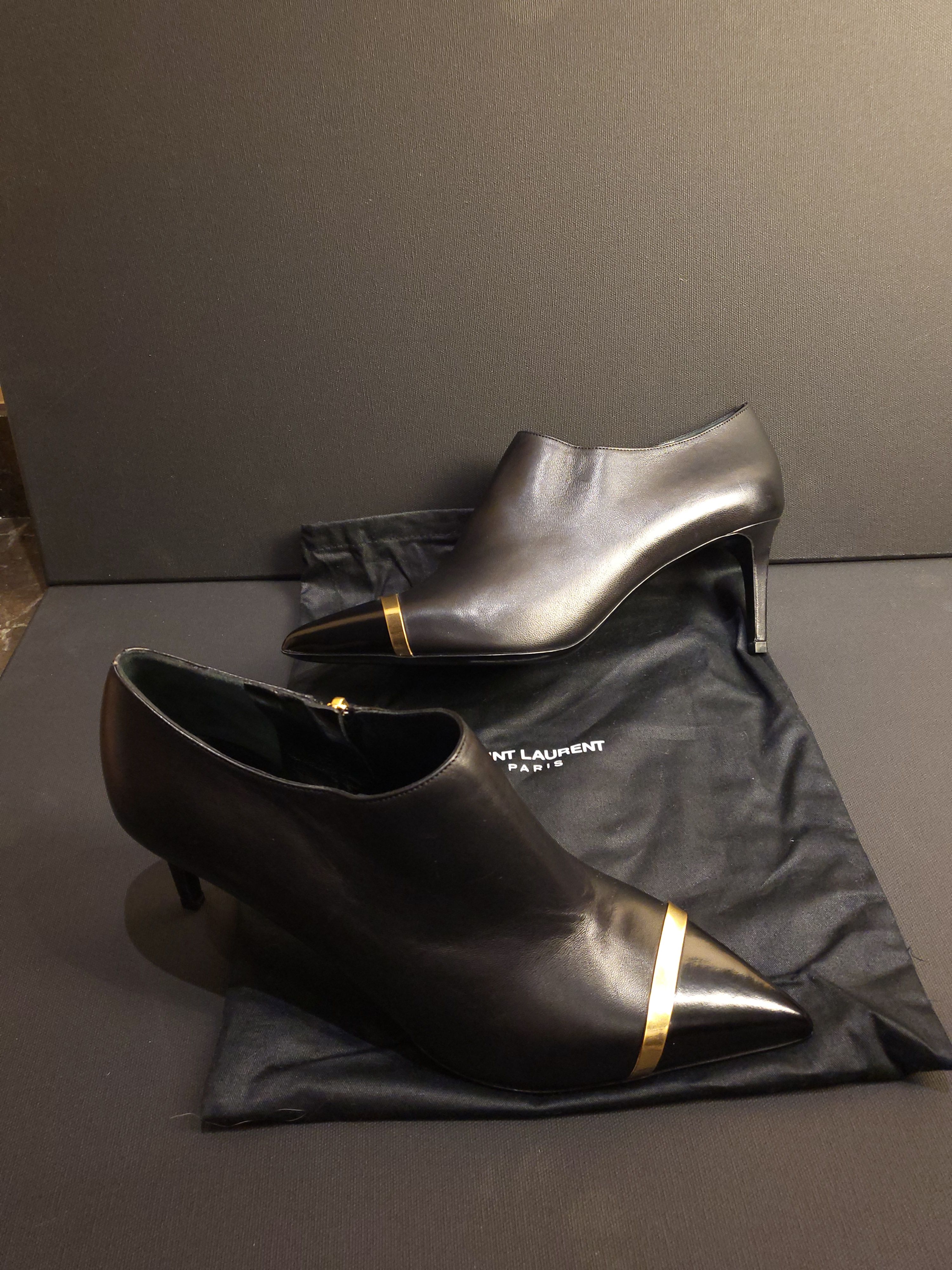 Saint Laurent Black Leather Heeled Ankle Boots Size 41