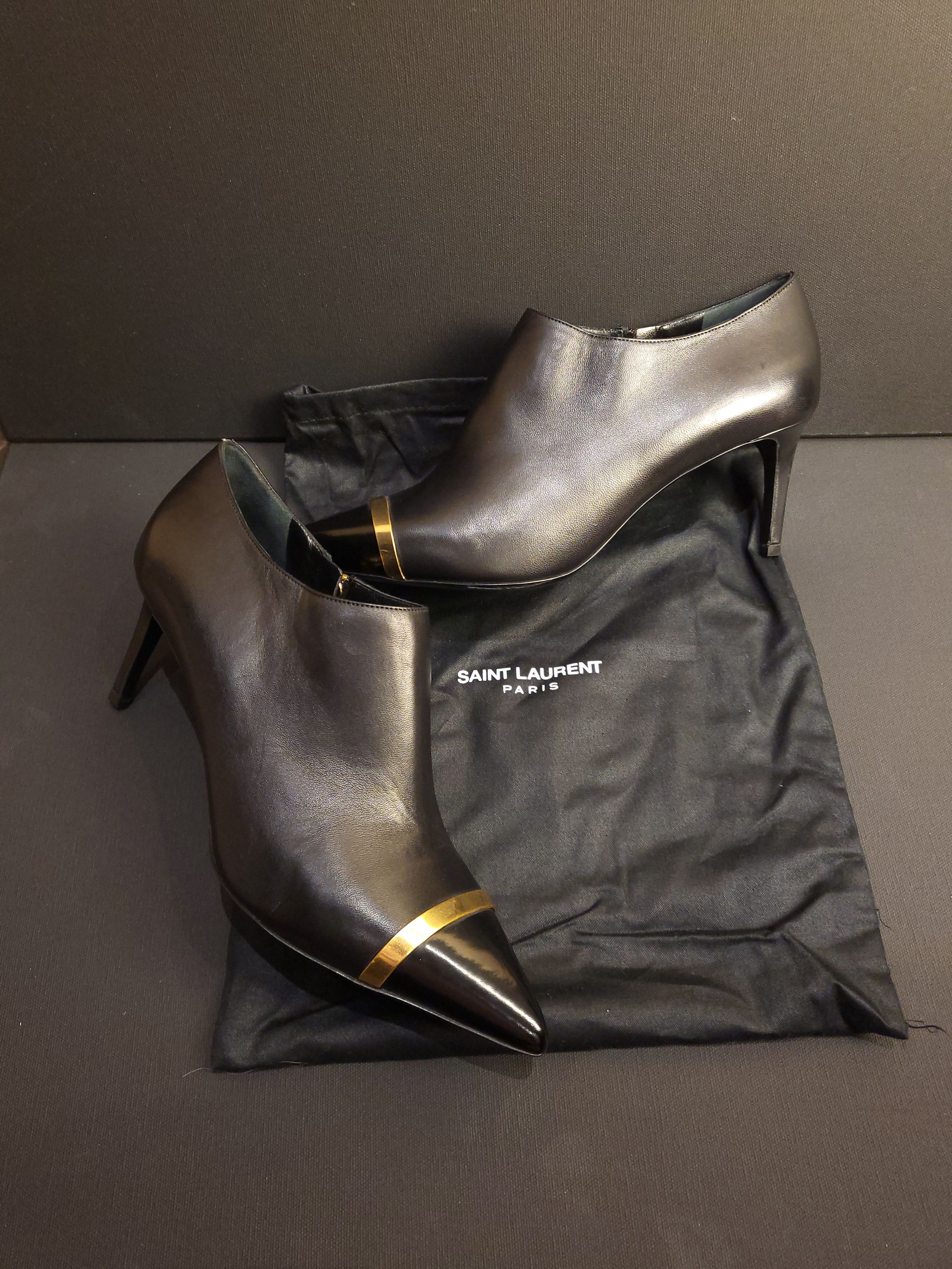 Saint Laurent Black Leather Heeled Ankle Boots Size 41