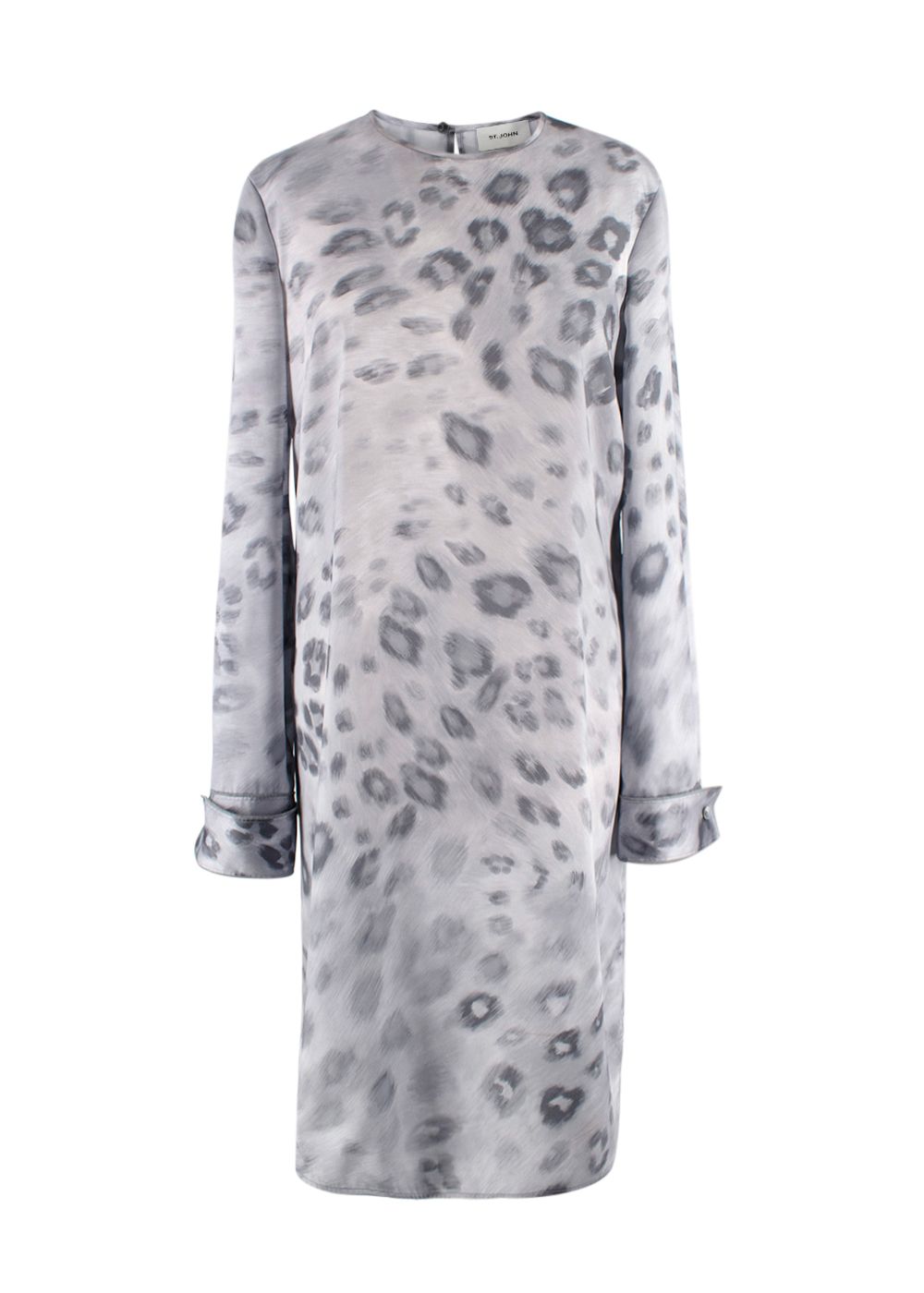 StJohn Grey Satin Leopard Print Midi Dress Size XS polyester