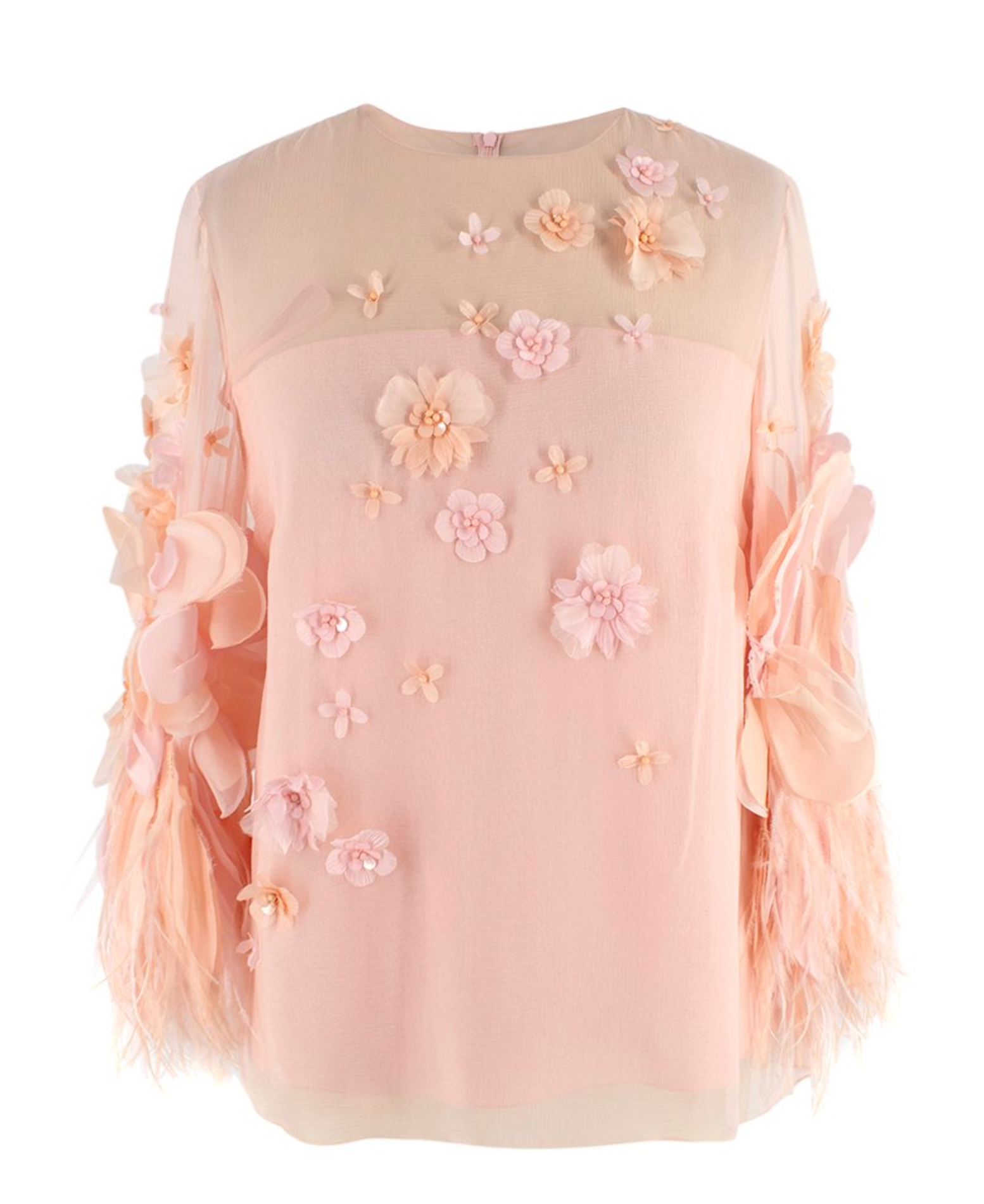 Andrew GN Blush Pink Floral and Feather Detail Top Size XXS silk