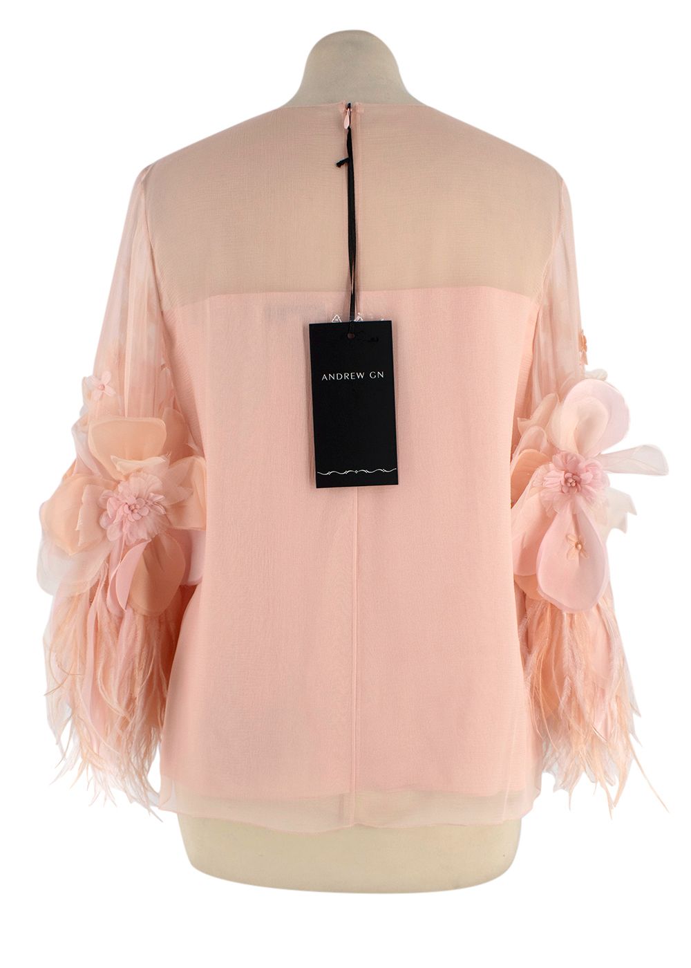 Andrew GN Blush Pink Floral and Feather Detail Top Size XXS silk