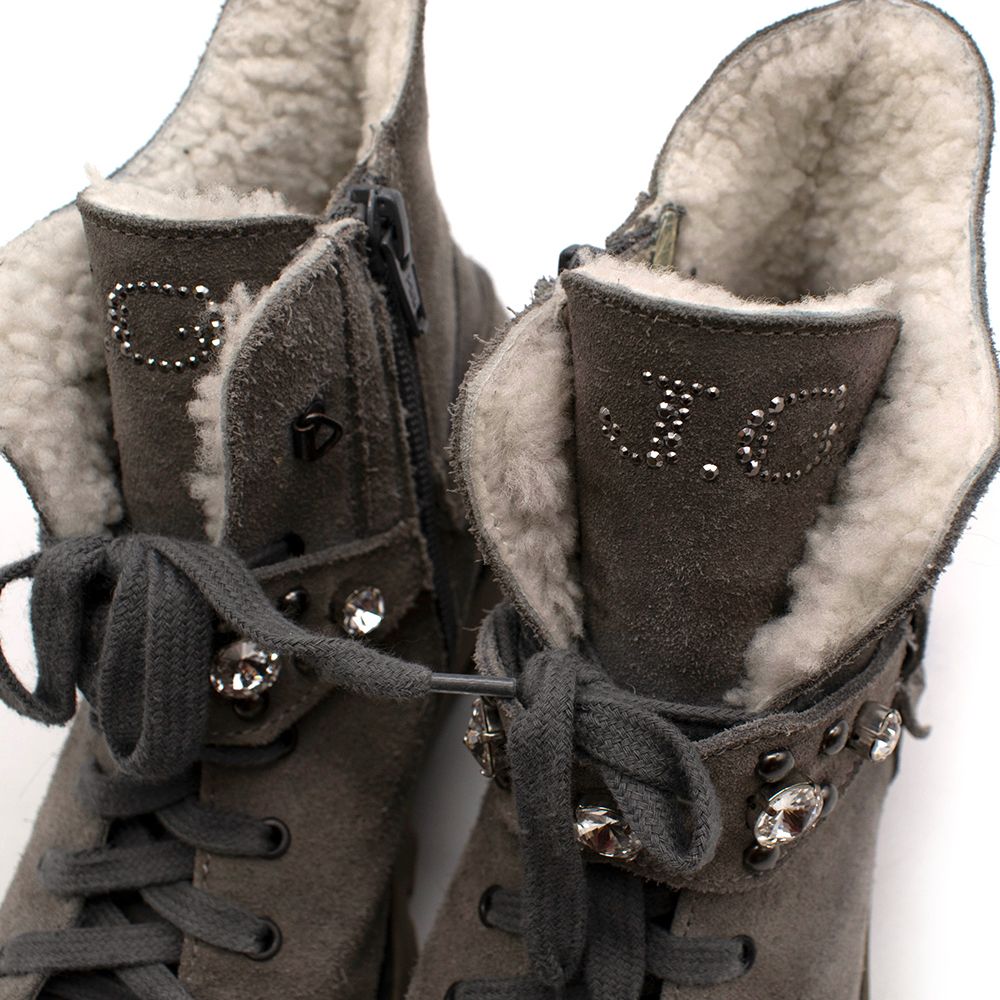 John Galliano Grey Suede Crystal Embellished Boots Kids Size 34 Size 10 Years +