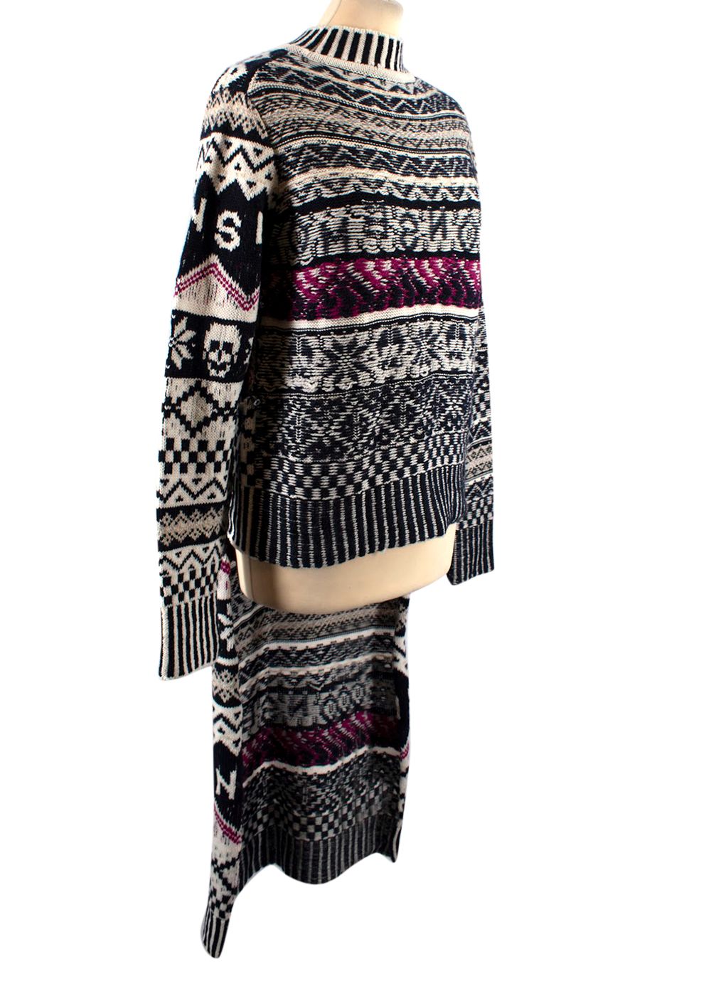 Monse Fairisle Knit High-Low Inside Out Jumper Size S Blue cream and pink wool