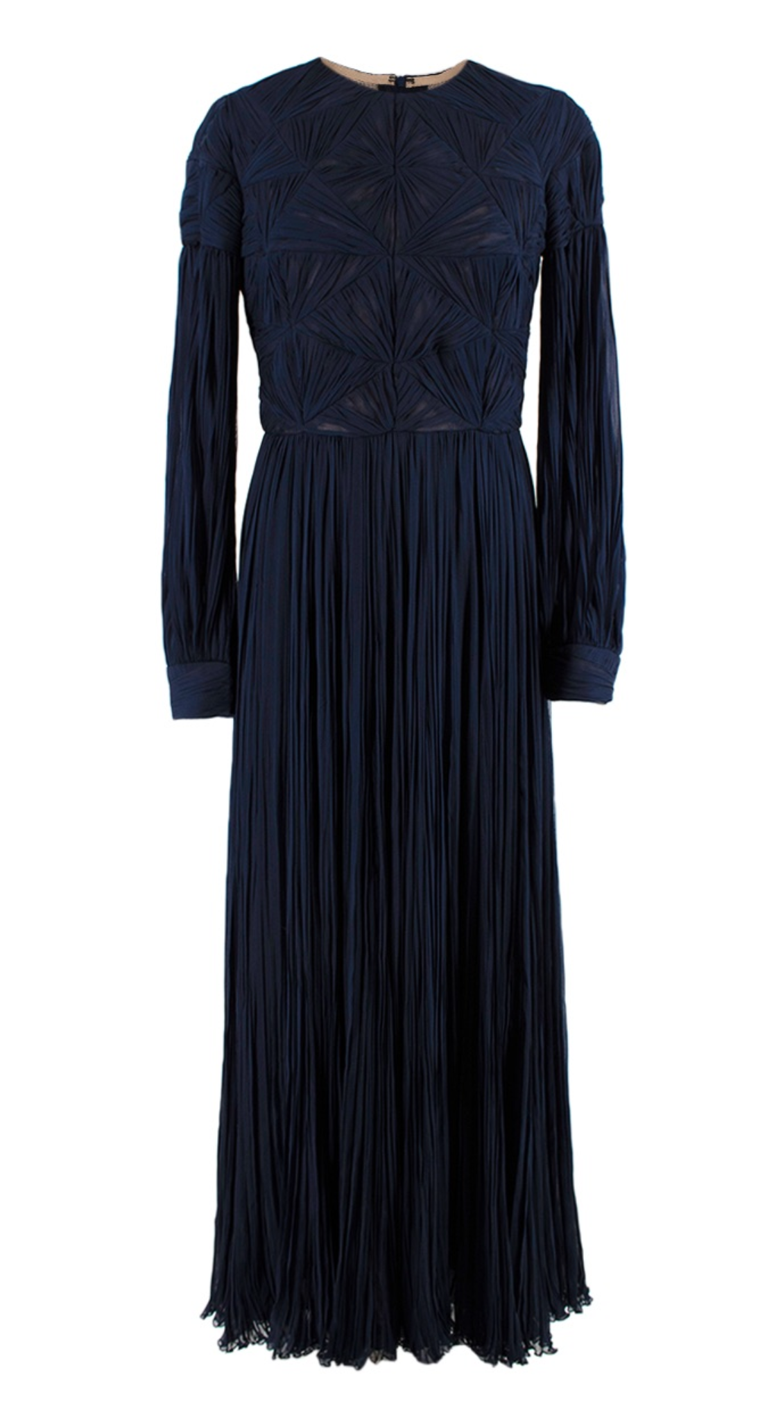 JMendel Silk Pleated Textured Gown Size S navy blue shearling