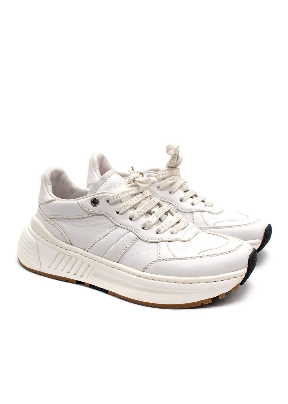 Preowned Bottega Veneta White Leather Speedster Trainers Size 37