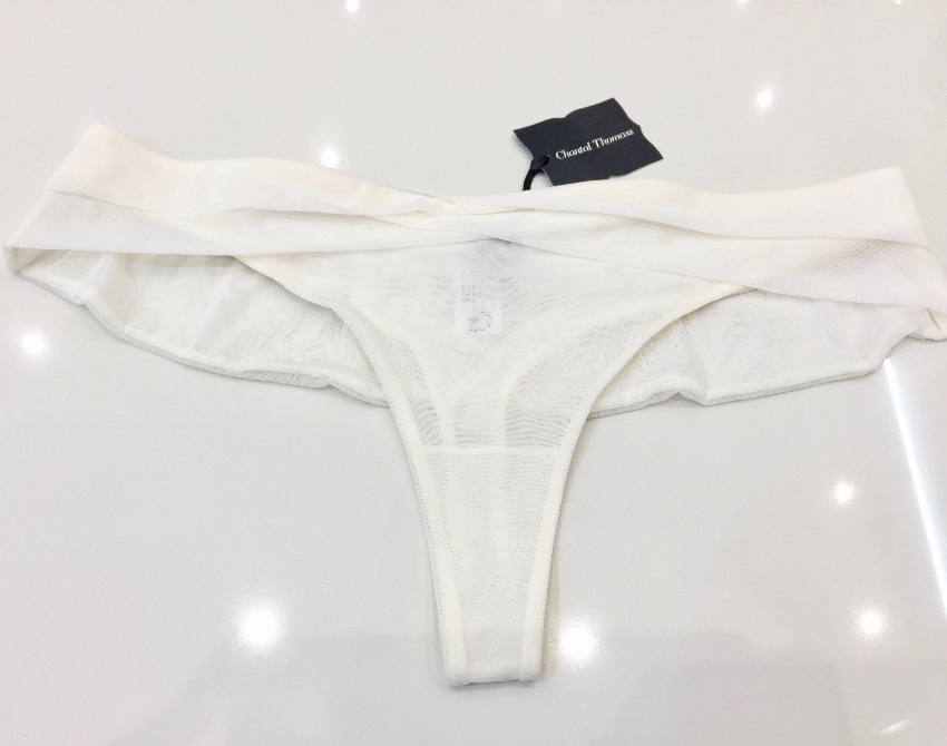 Chantal Thomass Ivory Tulle Fluted Thong Size S Cream