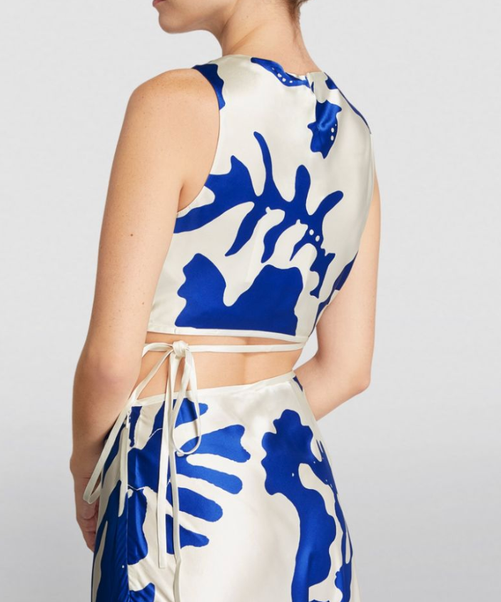 Sir Silk Deconstructed Esme Crop Top Size XXS White and Blue