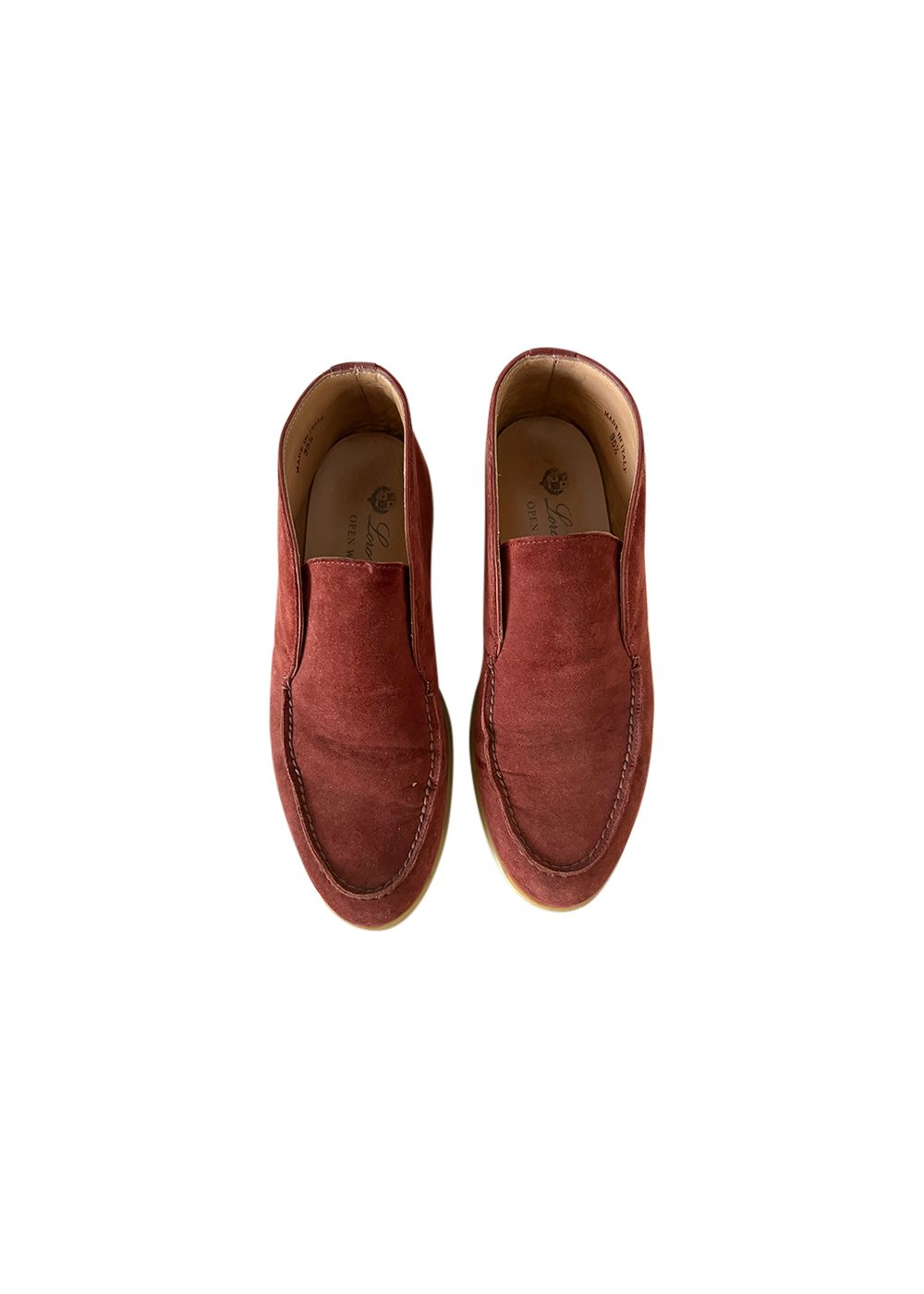 Preowned Loro Piana burgundy suede Open Walk loafers Size 355