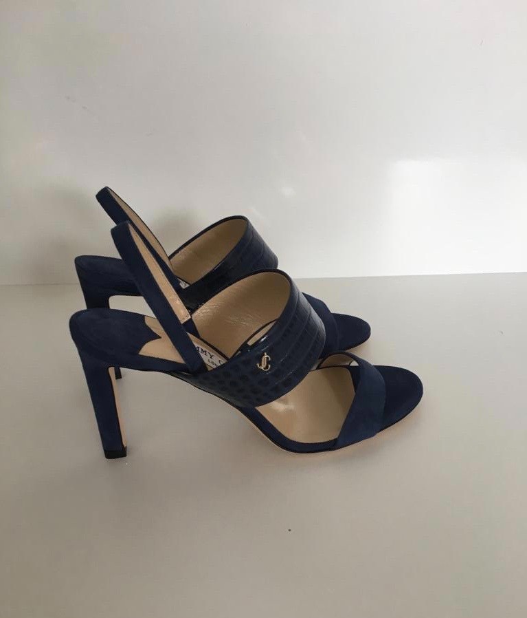 Jimmy Choo Salise Sling-Back 85mm Sandals Size 37 Blue suede