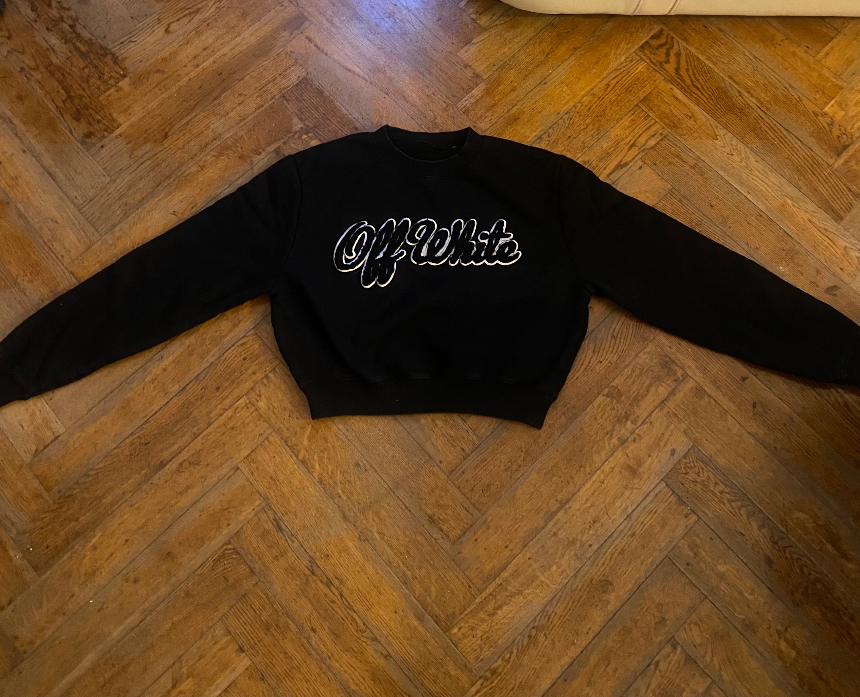 Off White Logo Embroidered Black Cotton Sweatshirt Size S