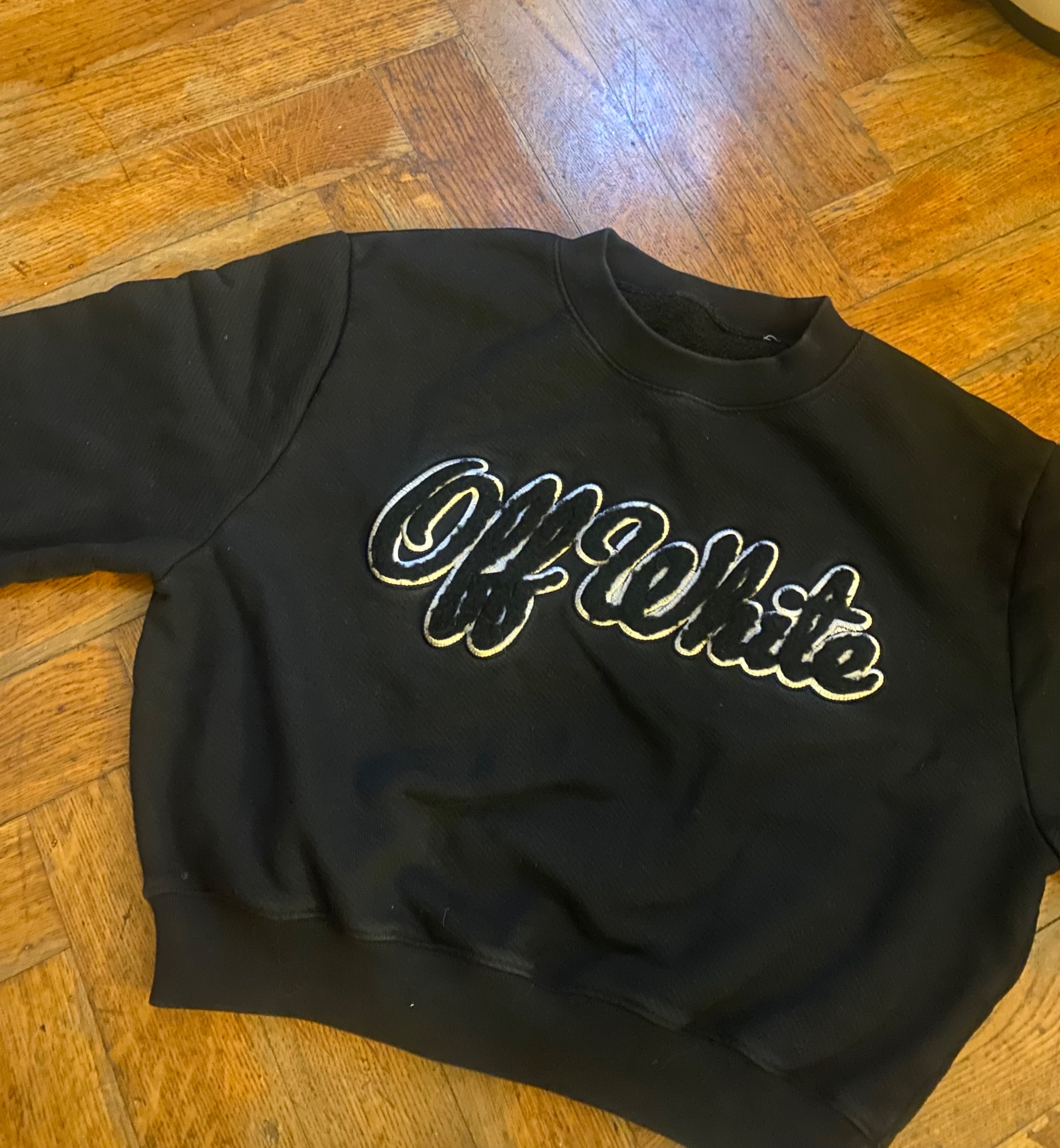 Off White Logo Embroidered Black Cotton Sweatshirt Size S