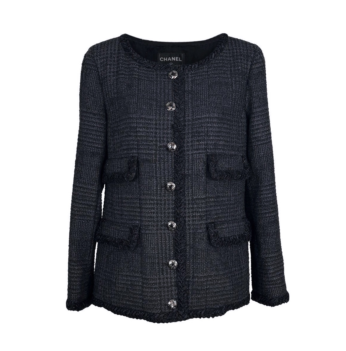 Chanel Black Check Tweed Jacket Size M