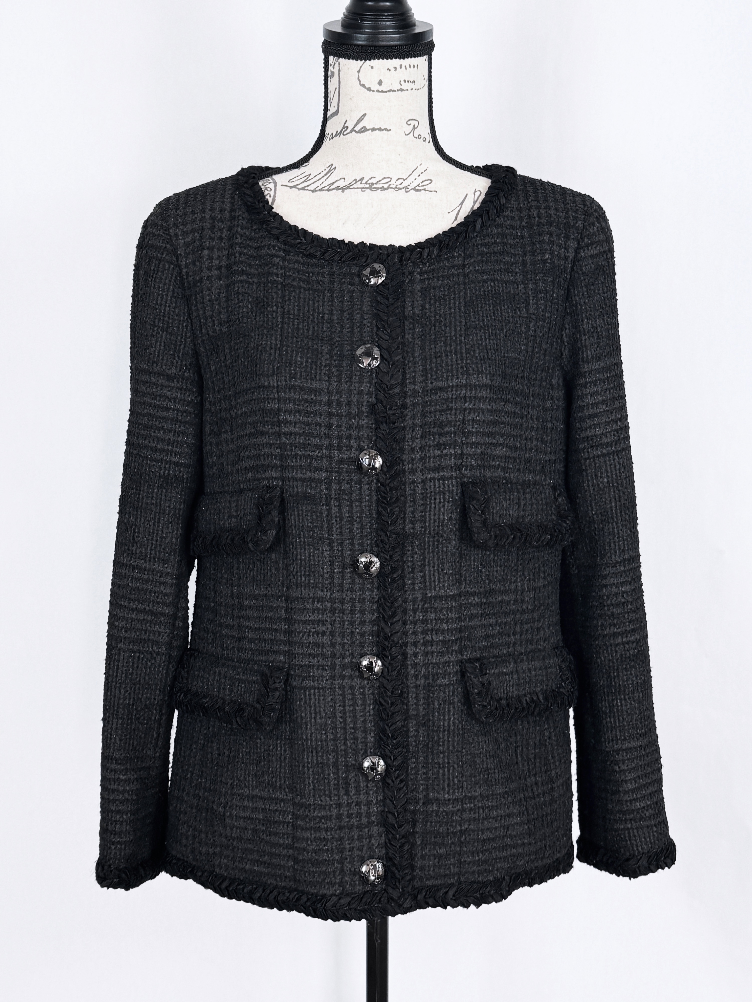 Chanel Black Check Tweed Jacket Size M