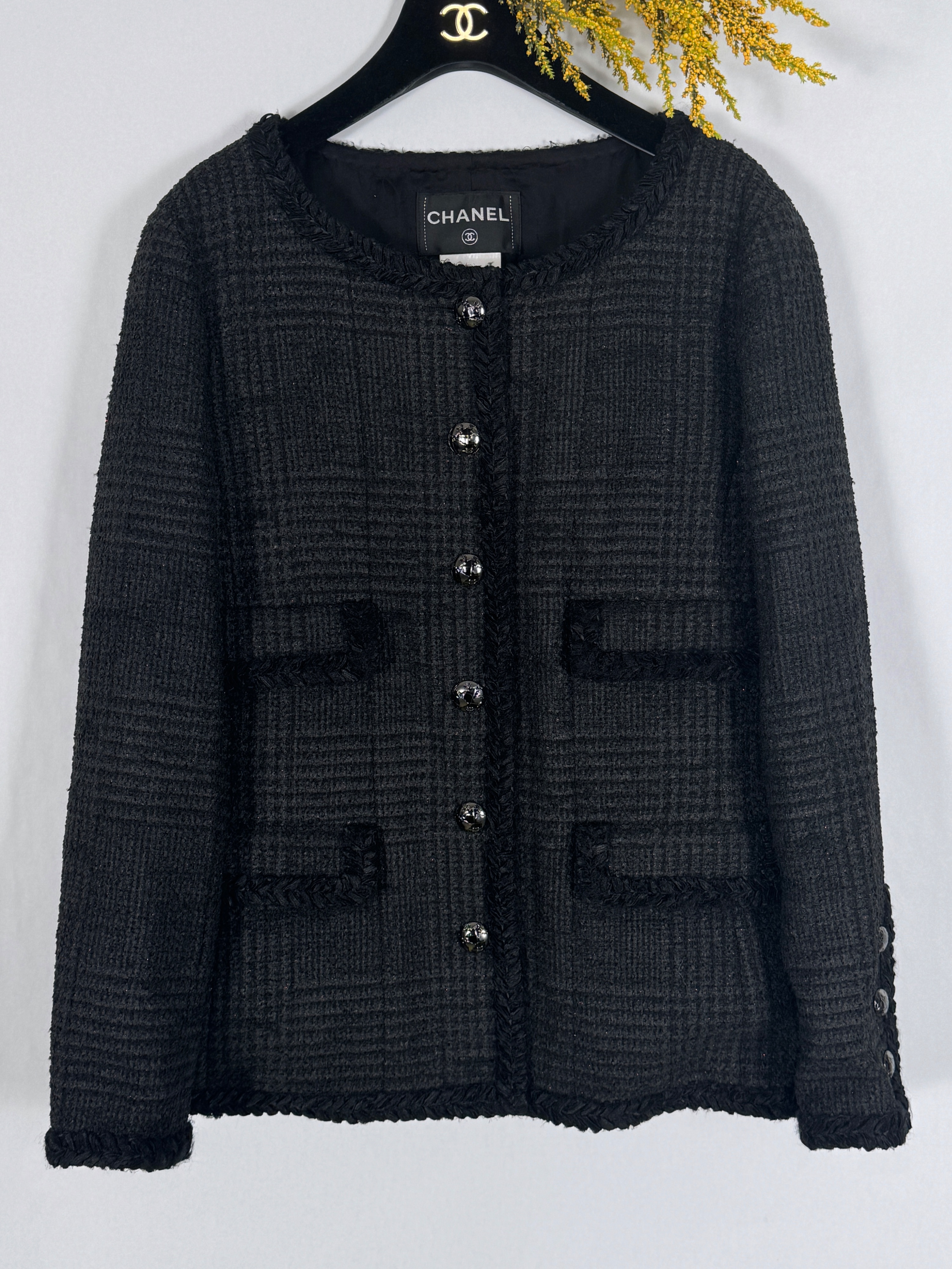 Chanel Black Check Tweed Jacket Size M