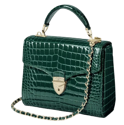 Aspinal of London Green Croc Embossed Leather Mayfair Bag Evergreen