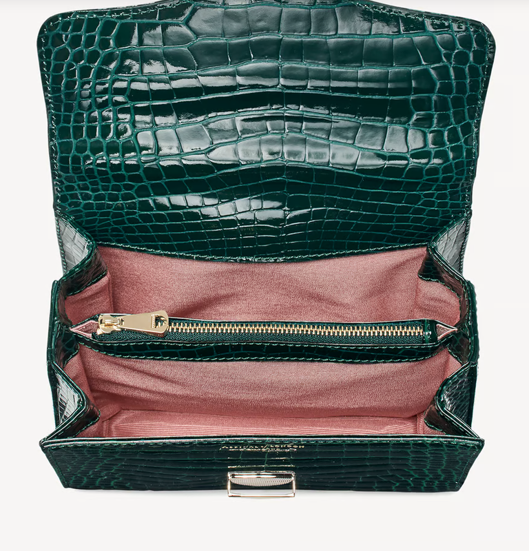 Aspinal of London Green Croc Embossed Leather Mayfair Bag Evergreen