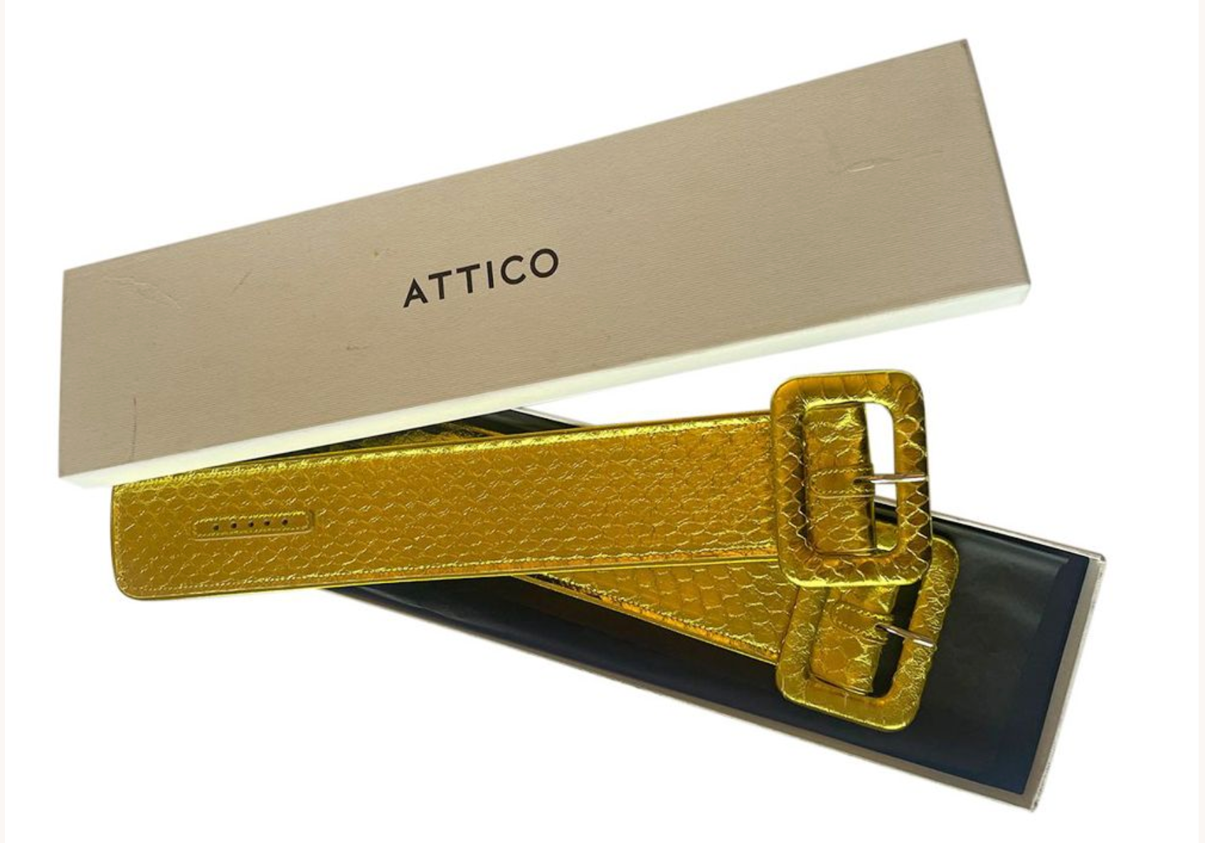 The Attico Metallic Gold Croc Embossed Belt leather