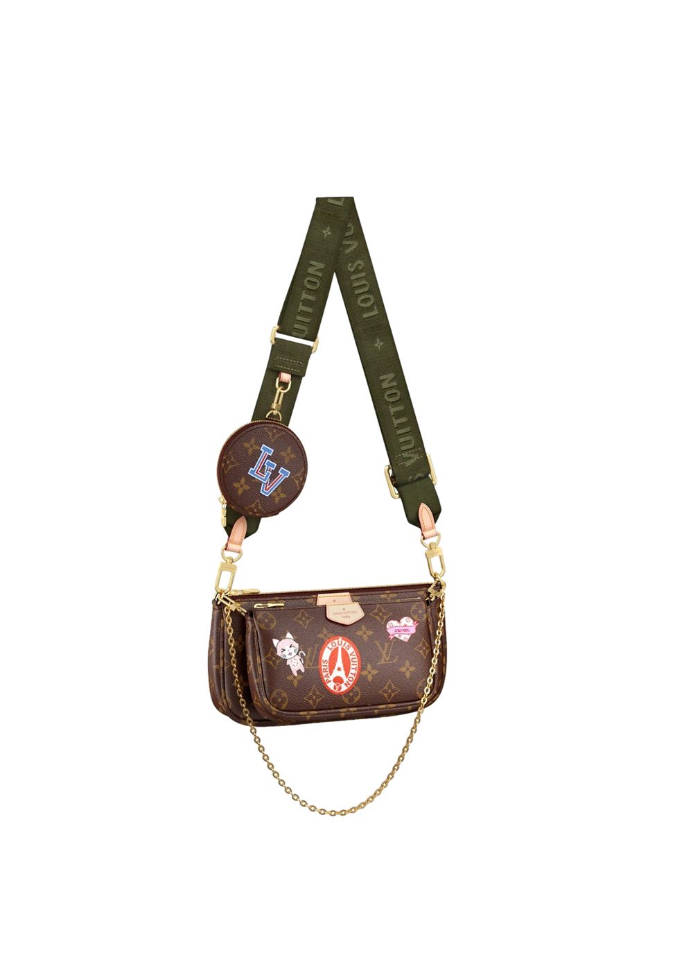 Preowned Louis Vuitton Monogram Pochette Accessoires with Stickers Brown leather