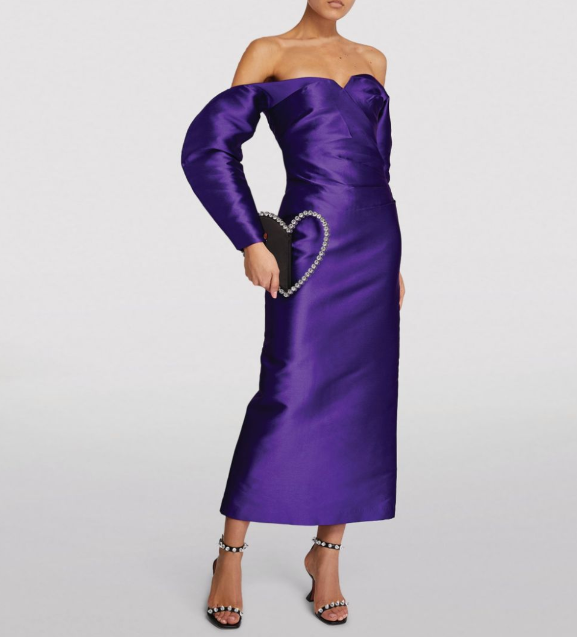 Sandra Mansour Purple Off-The-Shoulder Midi Dress Size XS polyester