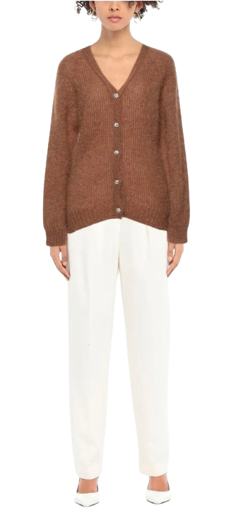 Erdem Camel Marcilly Cardigan with Crystal Button Detail Size XL Brown mohair/wool/polyamide