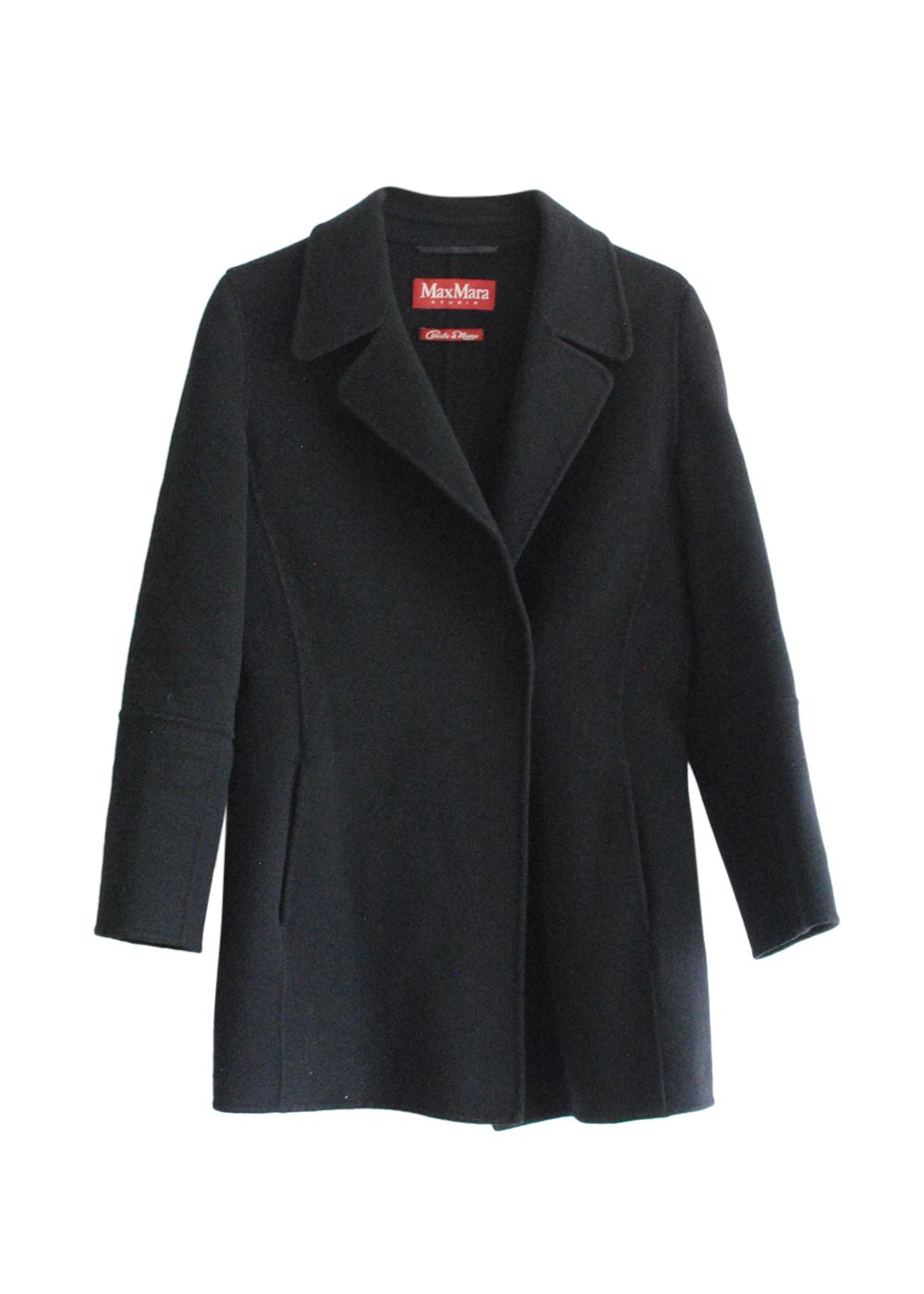 Preowned Max Mara Studio Black Wool Blend Pea Coat Size S