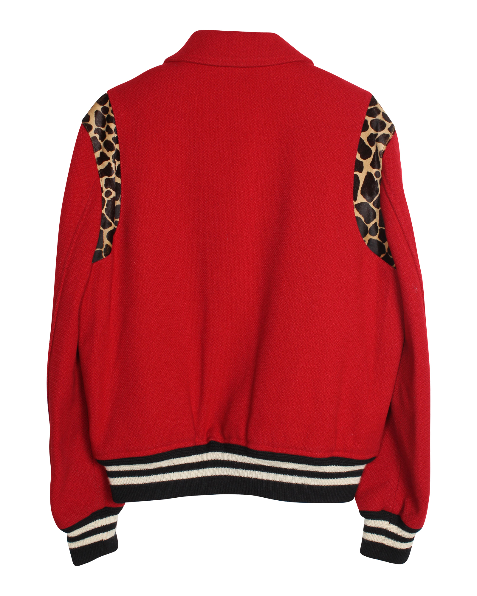 Saint Laurent Leopard-Trimmed Red Teddy Bomber Jacket Size XS