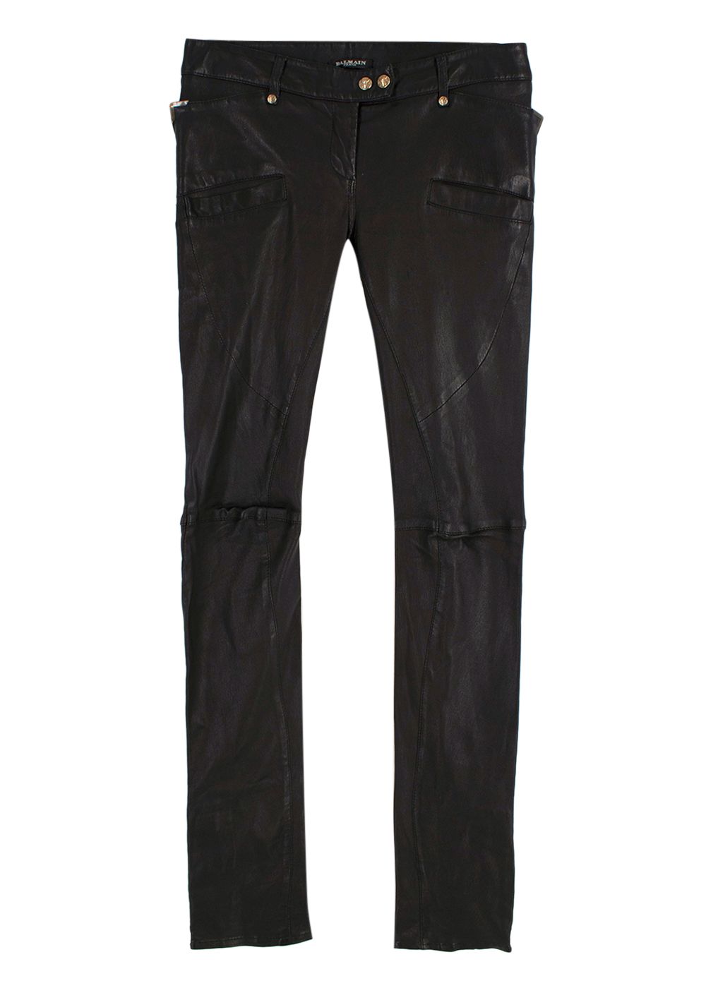 Preowned Balmain Black Leather Biker Pants Size 28/71