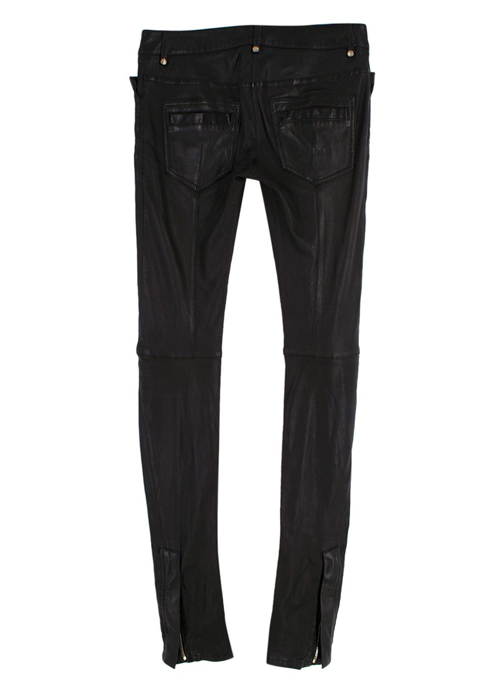 Preowned Balmain Black Leather Biker Pants Size 28/71