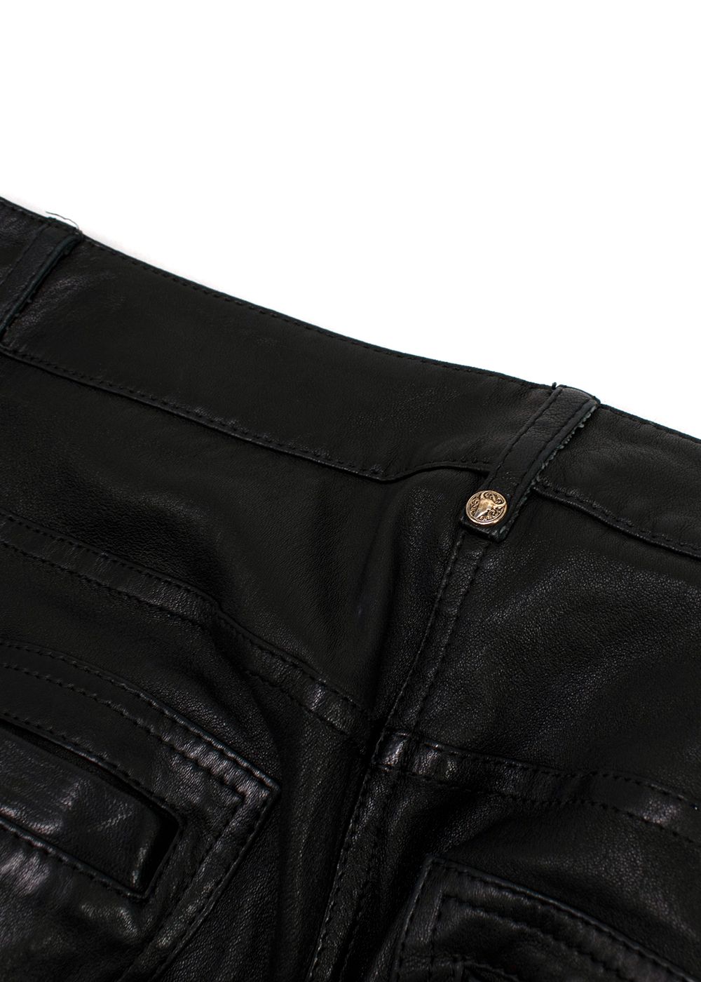 Preowned Balmain Black Leather Biker Pants Size 28/71