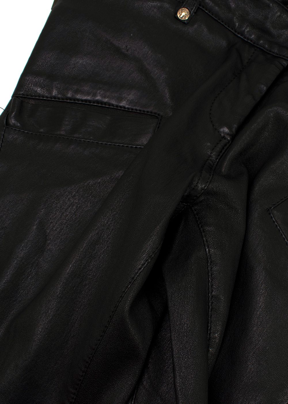 Preowned Balmain Black Leather Biker Pants Size 28/71