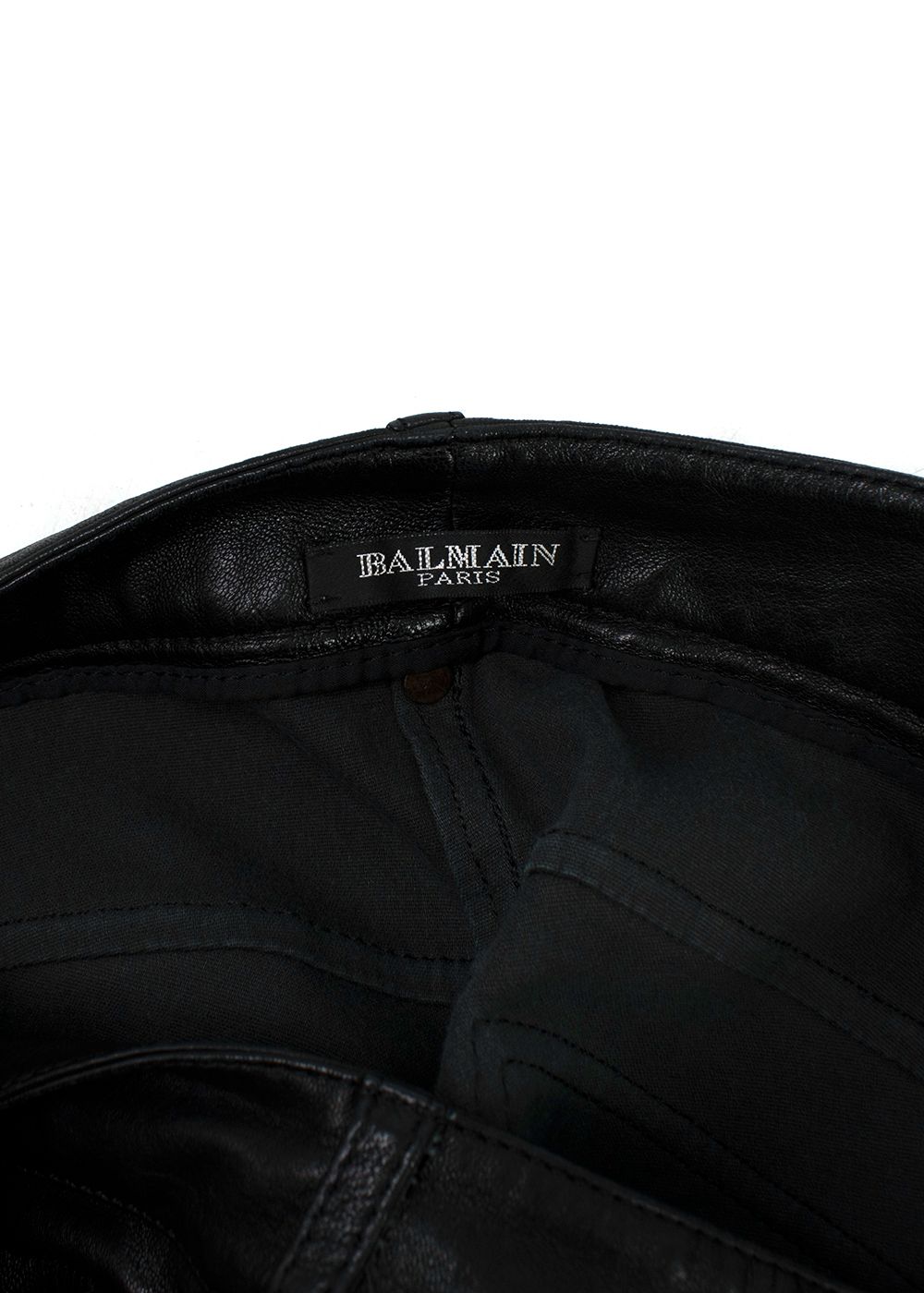 Preowned Balmain Black Leather Biker Pants Size 28/71