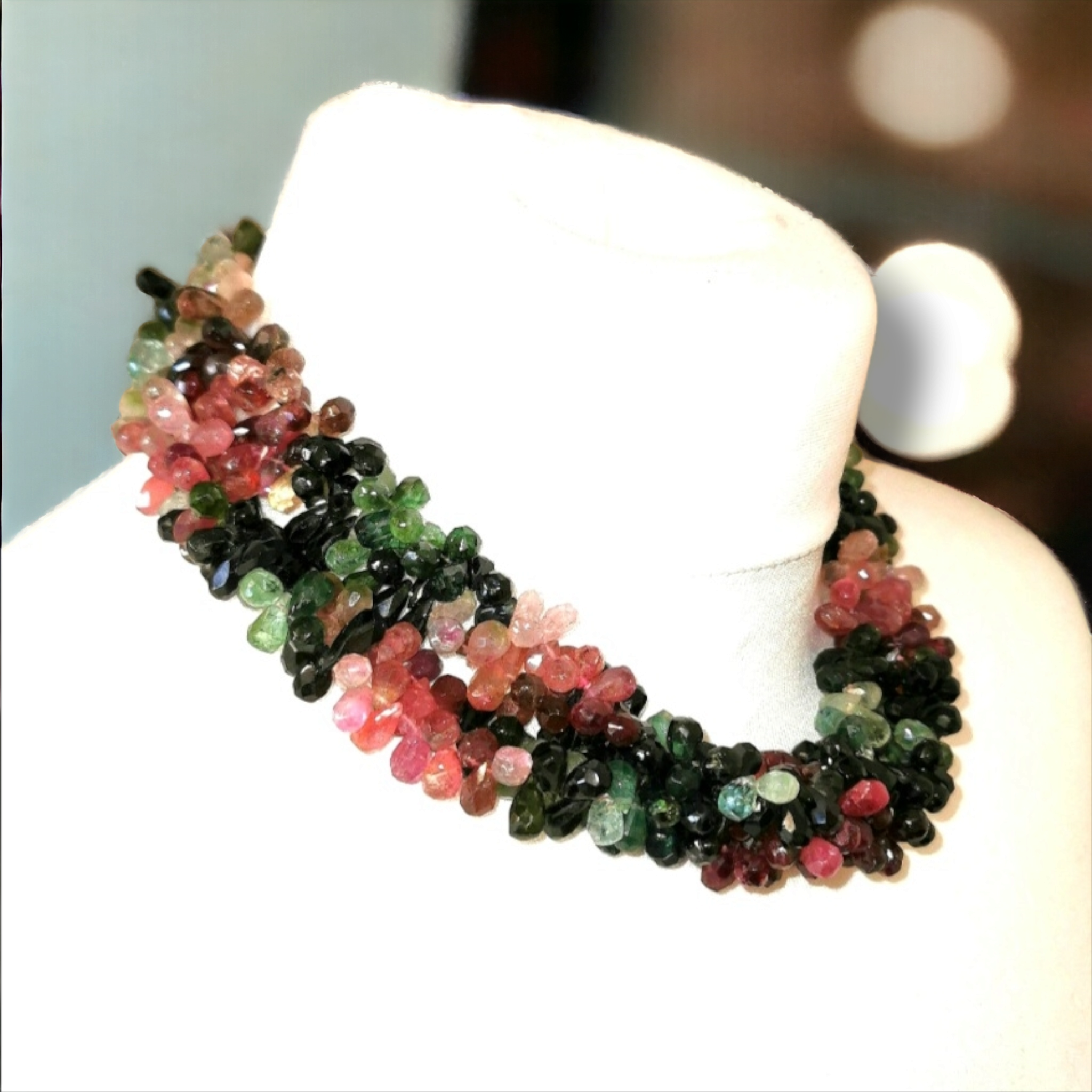 Preowned Bespoke Vintage Tourmaline Tordade Multistrand Necklace Multi ct gold