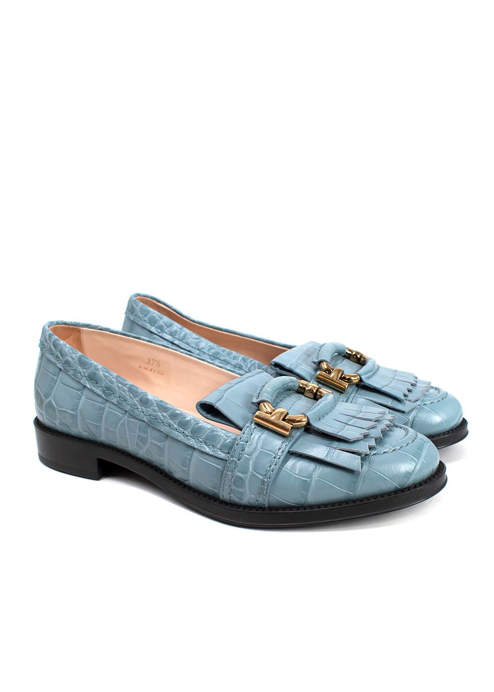 Tod's Blue Croc Embossed Loafers Size 375 leather