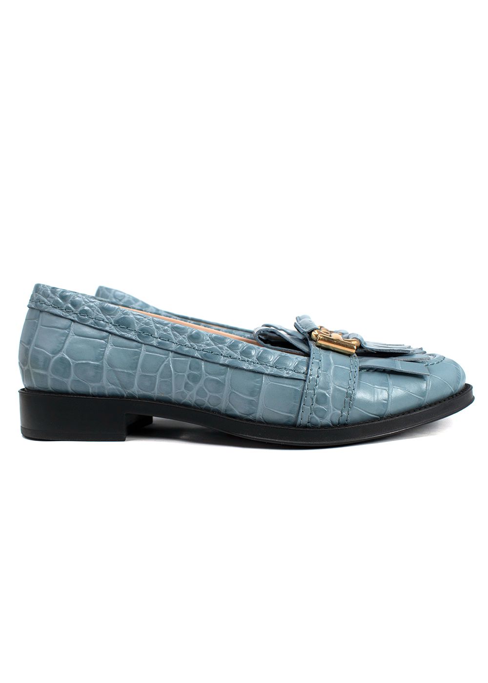 Tod's Blue Croc Embossed Loafers Size 375 leather