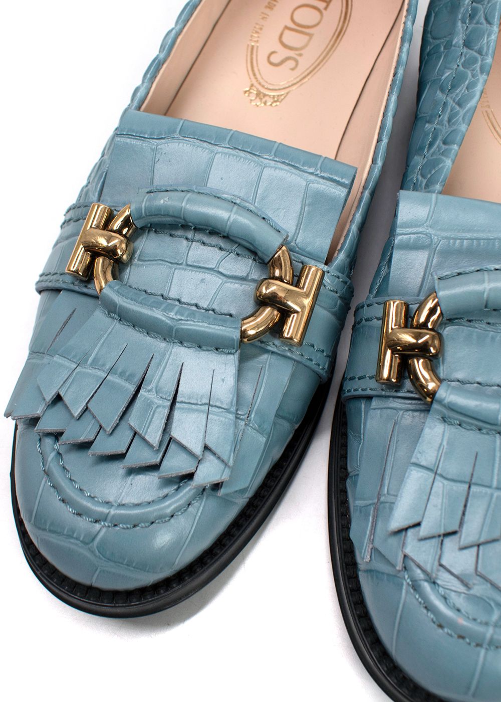 Tod's Blue Croc Embossed Loafers Size 375 leather