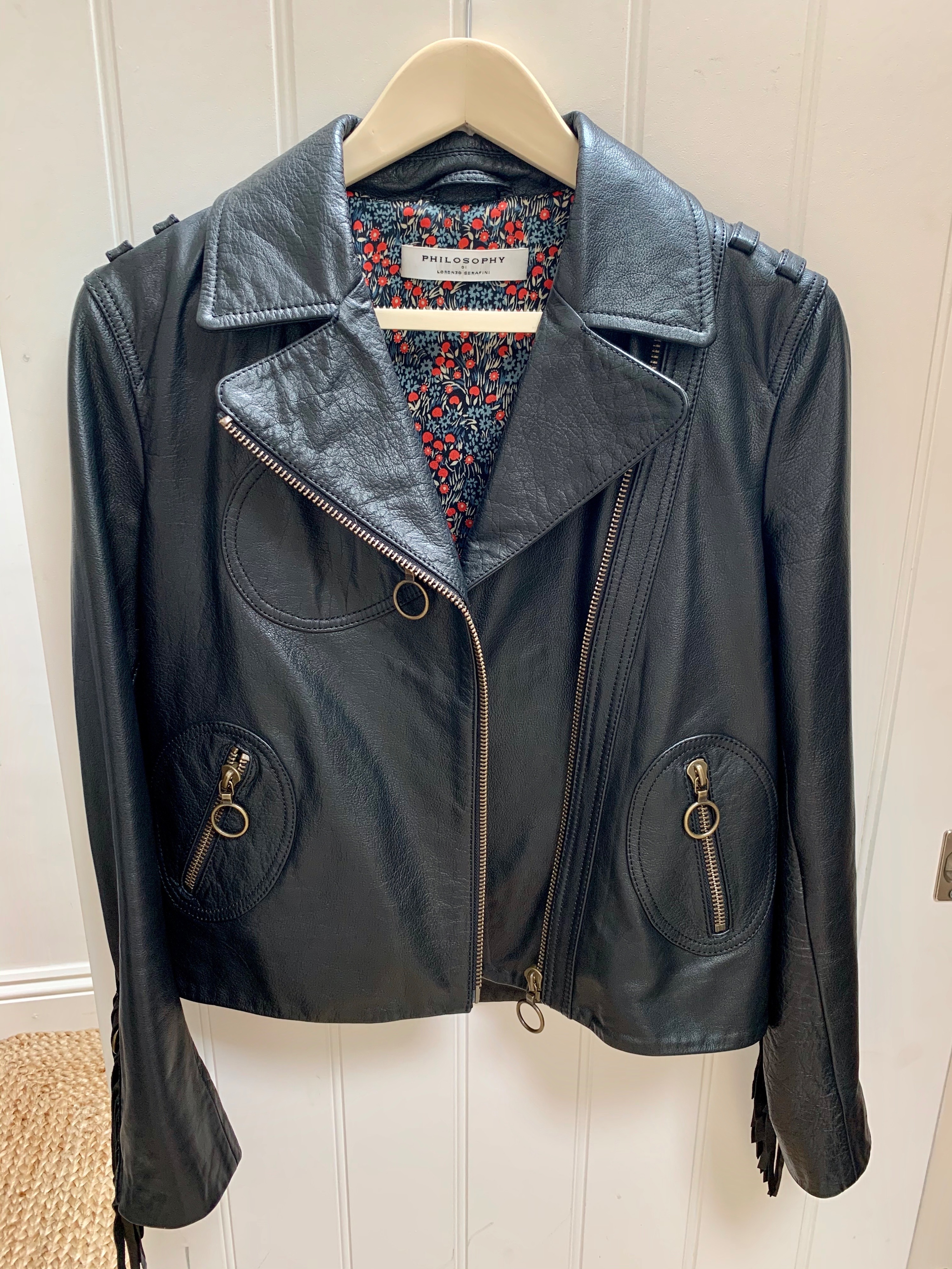 Preowned Philosophy di Lorenzo Serafini Black leather biker jacket Size 40