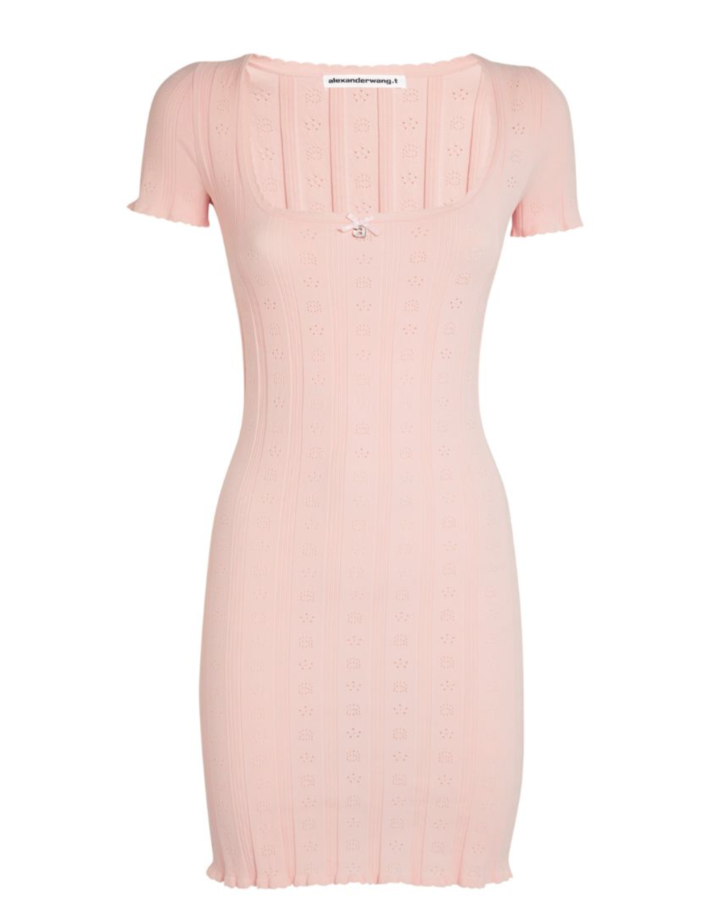 Alexander Wang Pointelle Knit Pink Mini Dress Size XS Blush Pink polyester