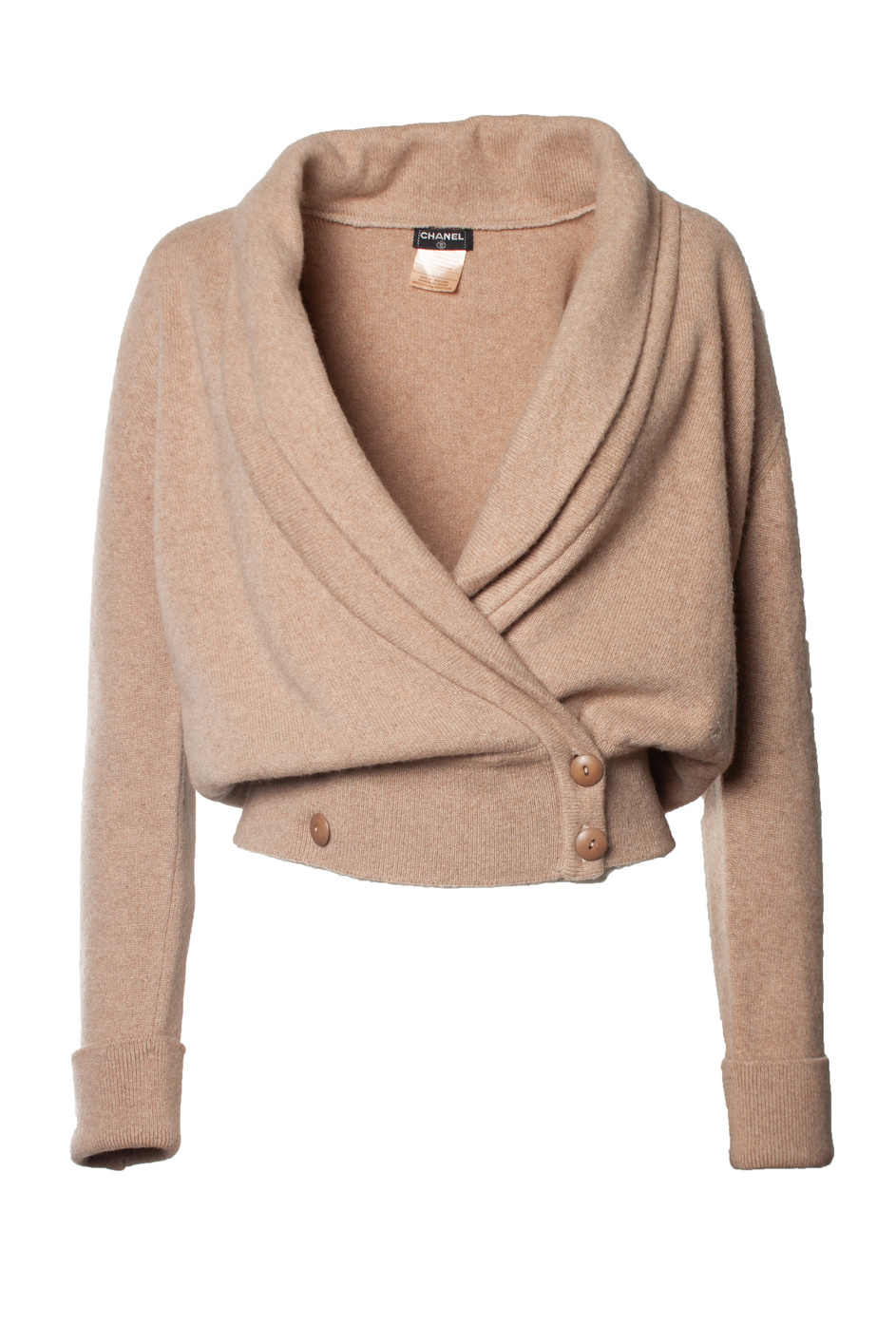 Preowned Chanel Beige Cashmere Crossover Cardigan Size 38 brown | tan wool/hair/cashmere