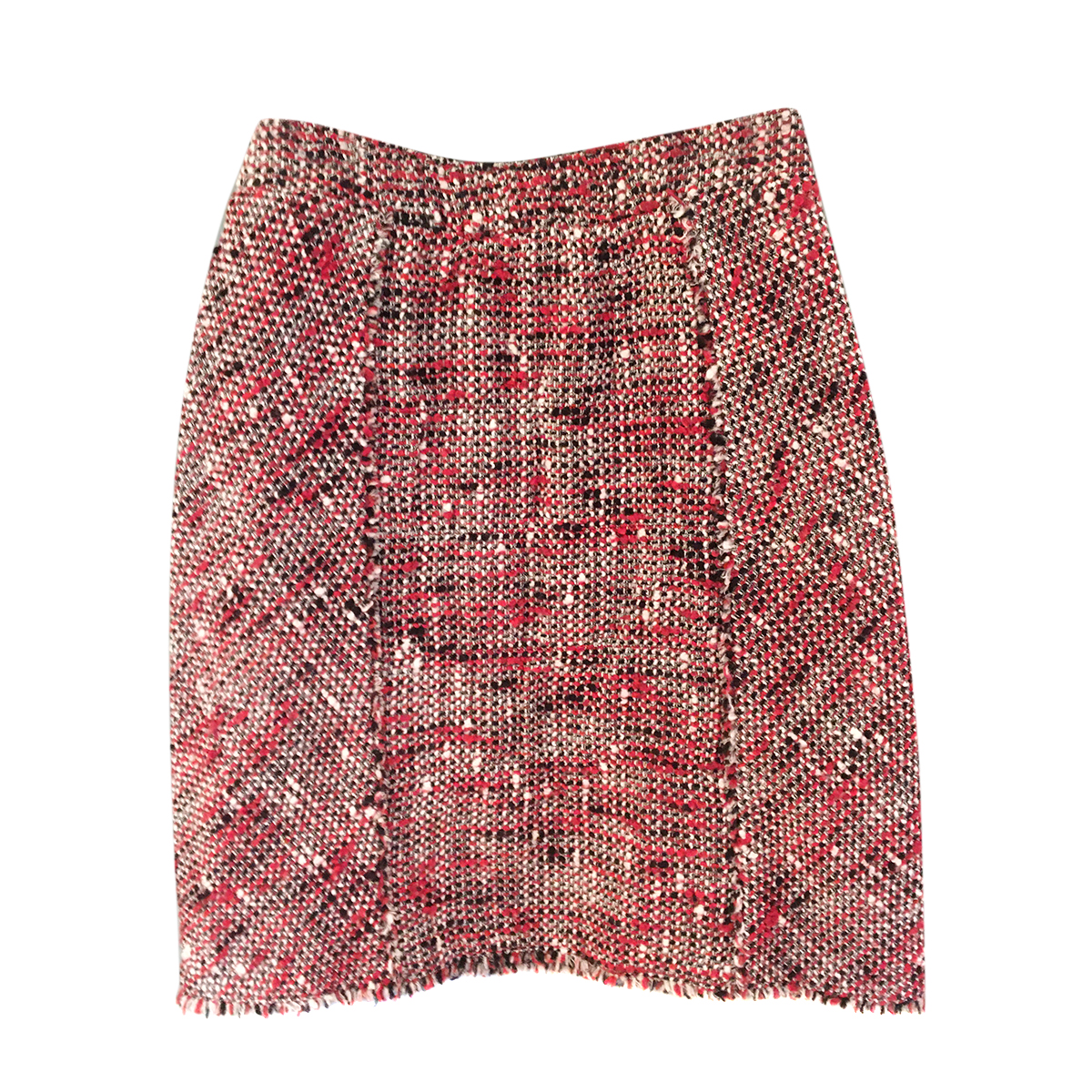 Preowned Chanel Red Cream  Black Woven Tweed Ruched Skirt Size XS Red