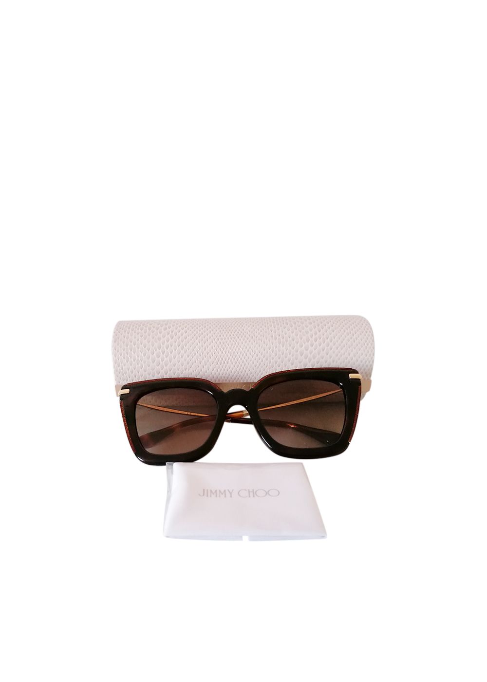 Jimmy Choo Dark Havana  Glitter Square Frame Sunglasses Brown plastic