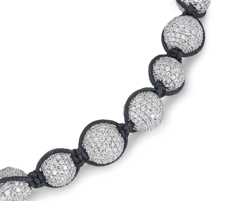 Bespoke 18kt White Gold Adjustable Pave Diamond Cord Bracelet Black