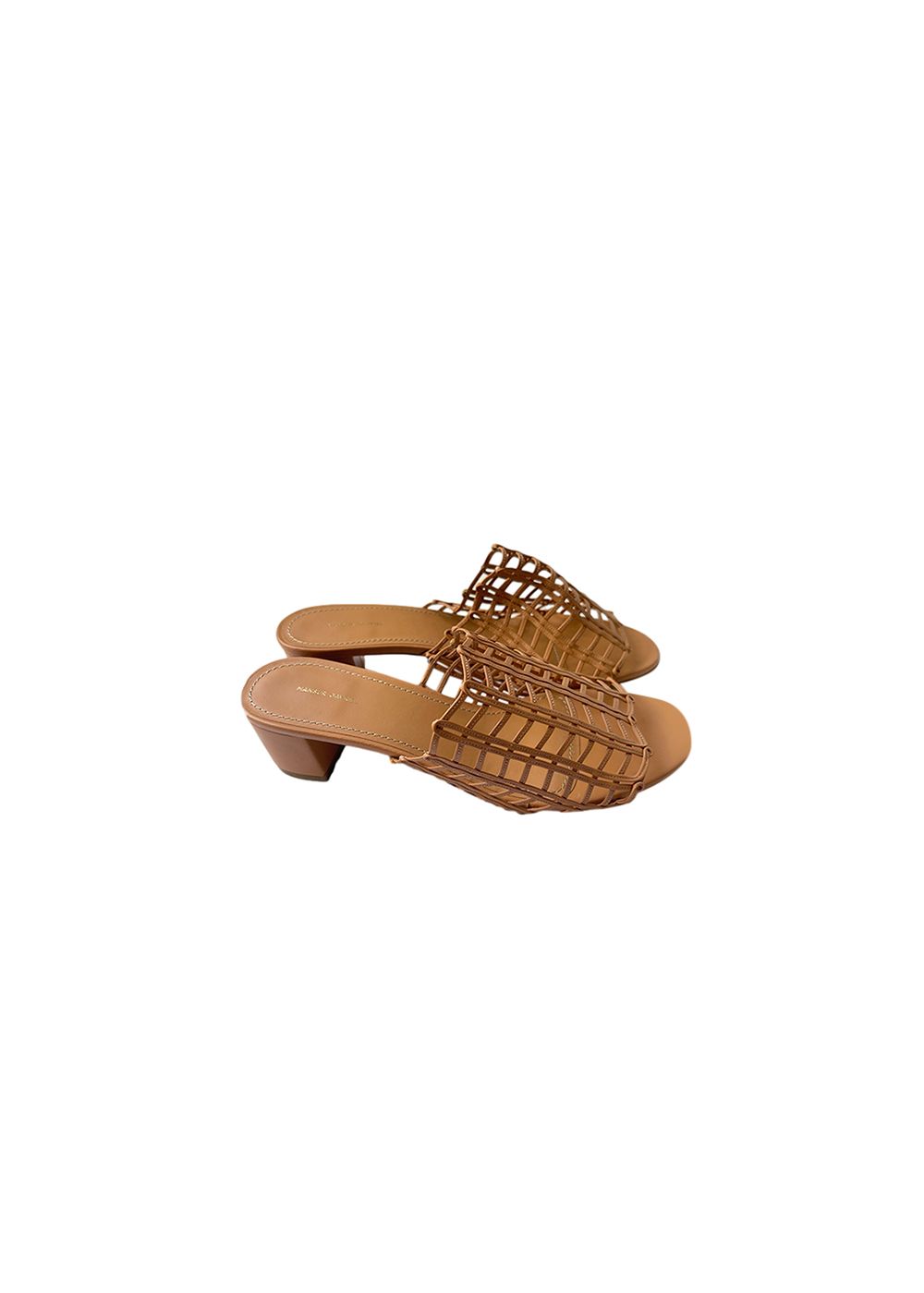 Mansur Gavriel Tan woven leather block heeled mules Size 38